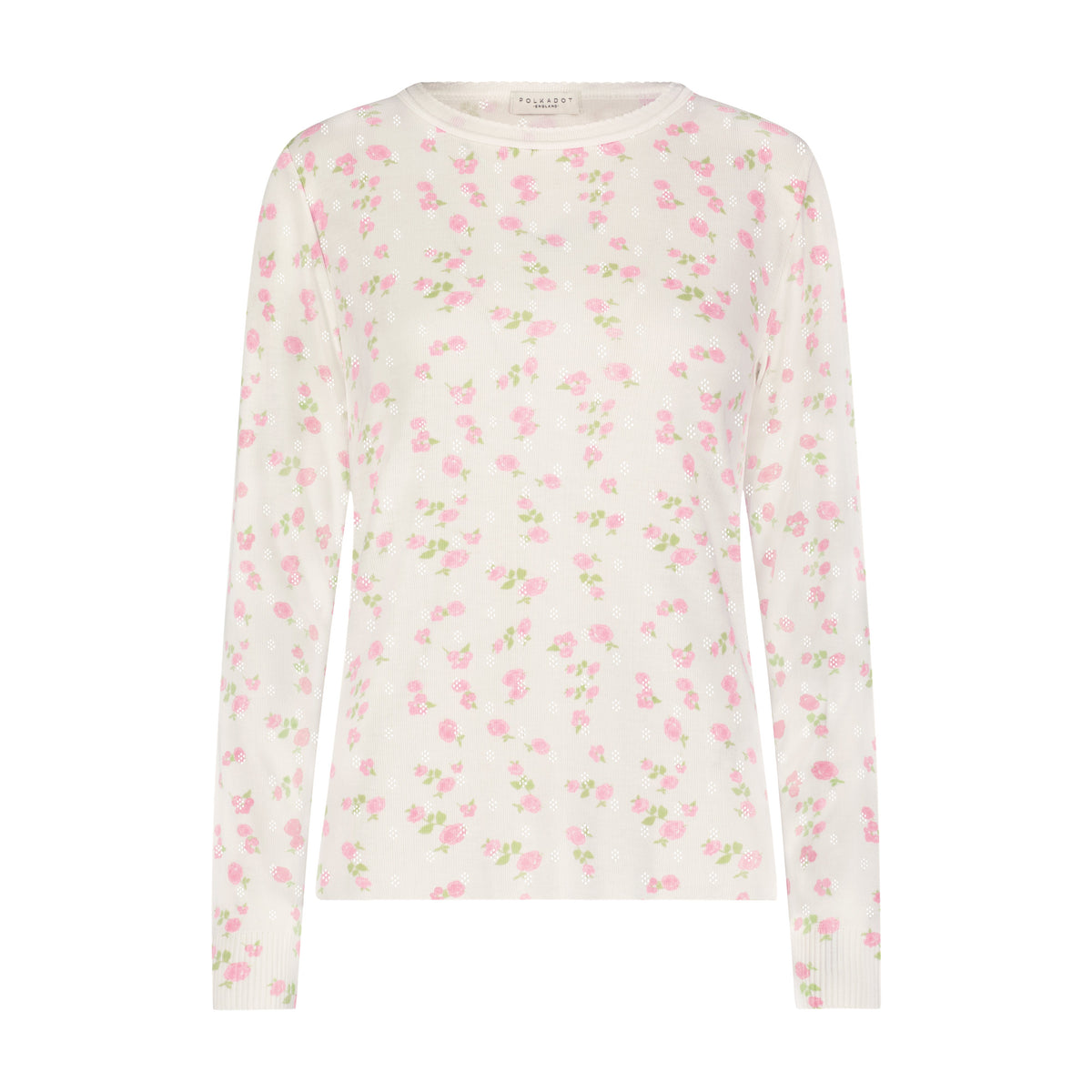 Rachel Classic Slouchy Long Sleeve Tee - Pink Garden Pointelle
