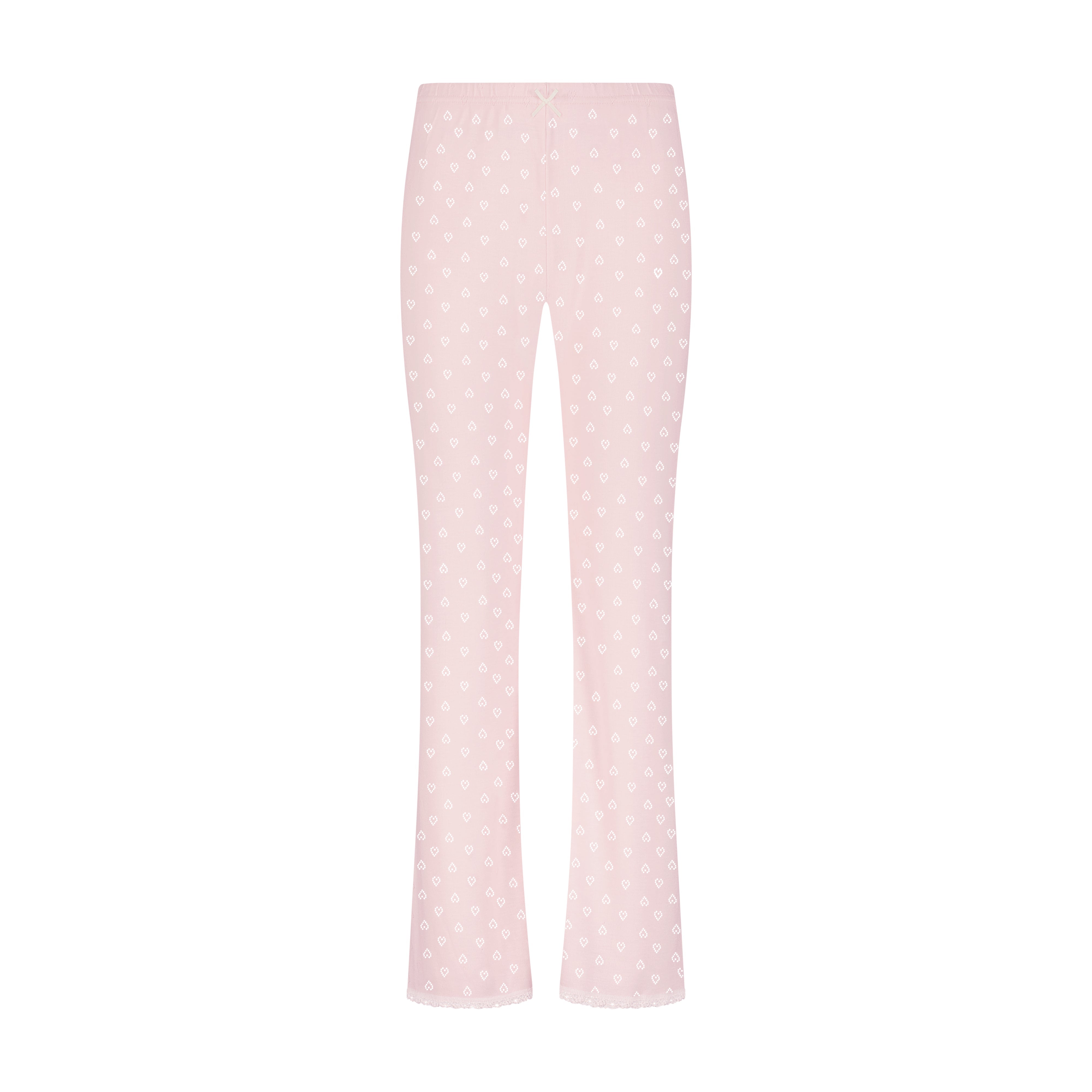 Long Pant - Ballet Pink Hearts Pointelle w Ivory Lace