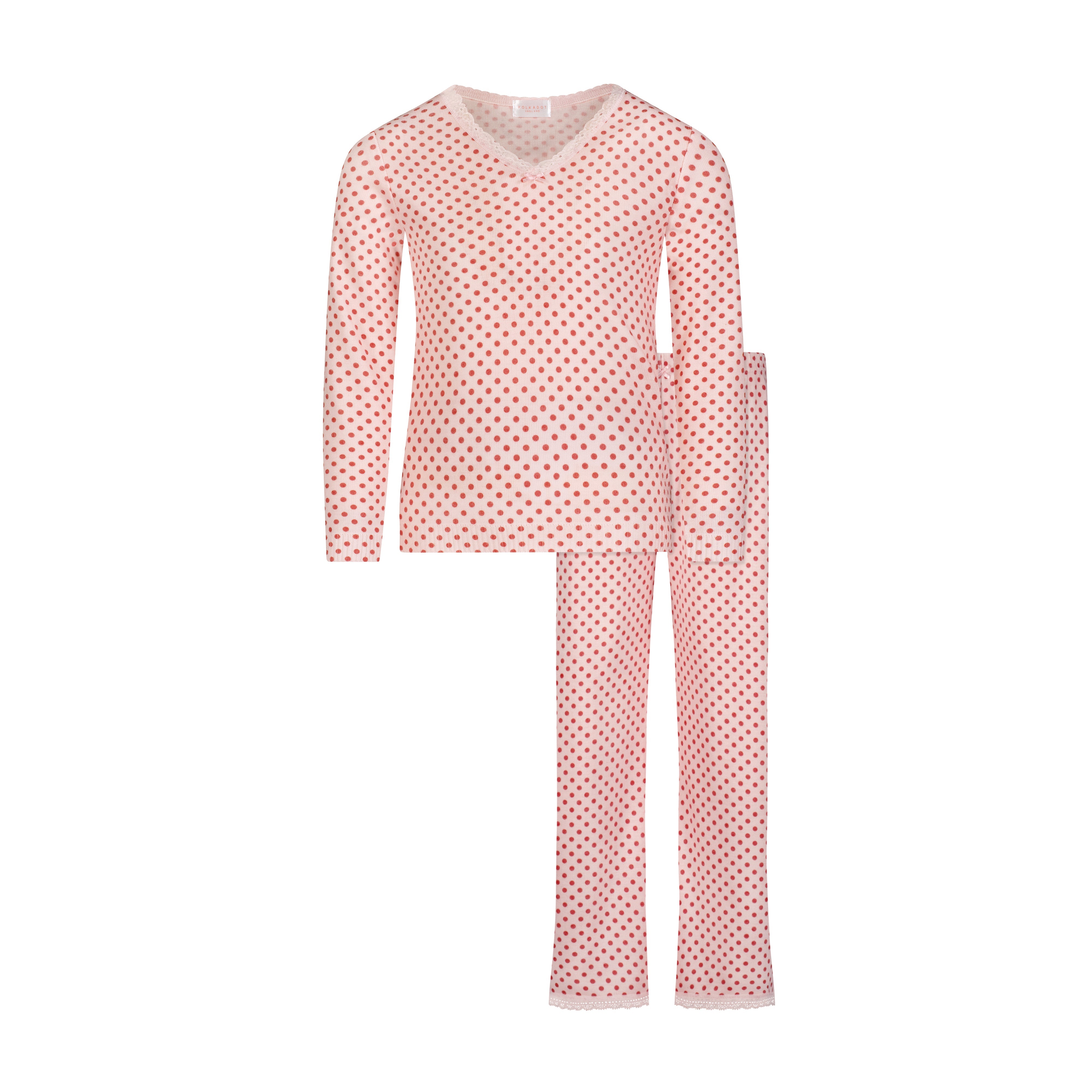 Girls Set V Neck LS & Wide Leg Pant - Red Dot Print