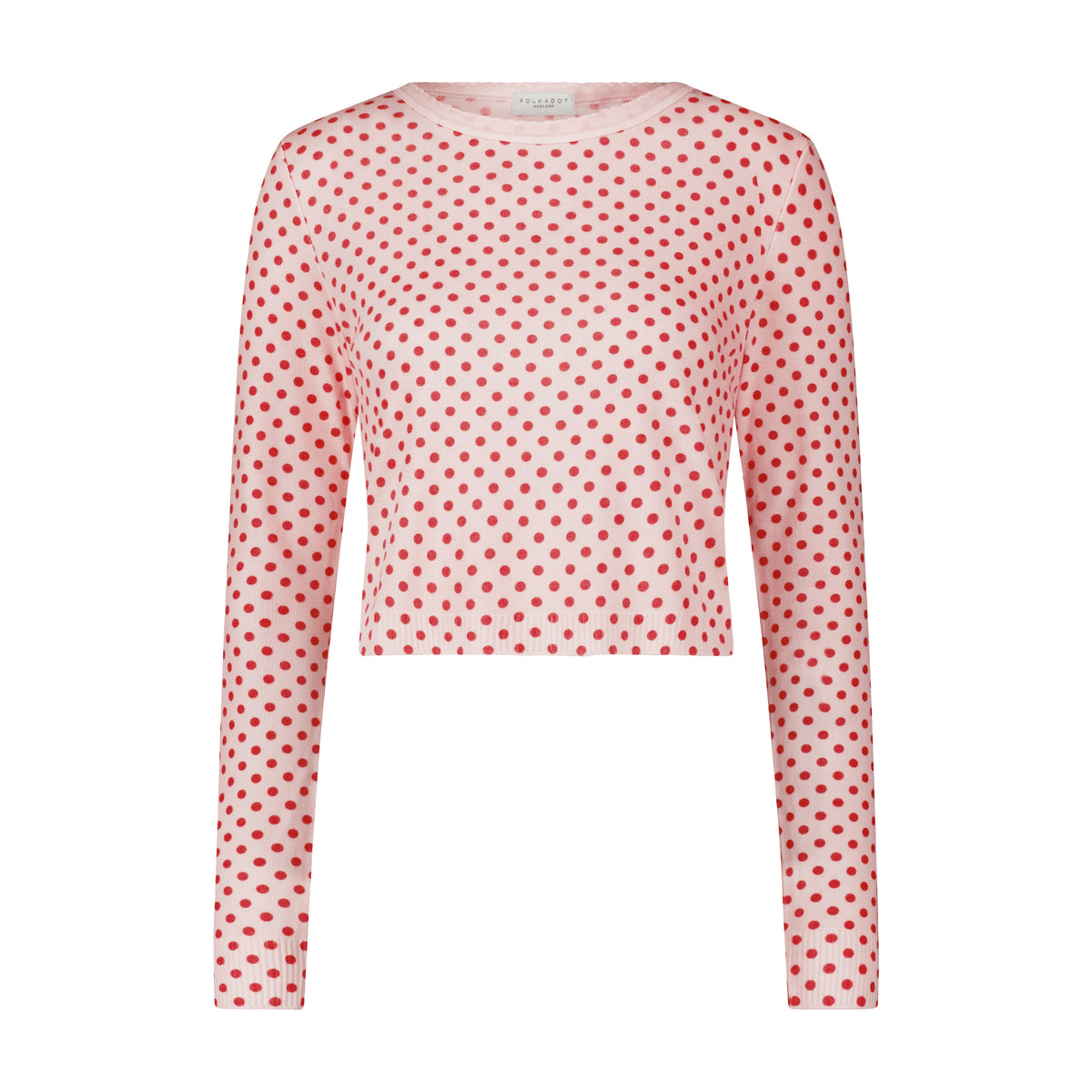 Nell Cropped Slouchy Long Sleeve Tee - Red Large Dot Print