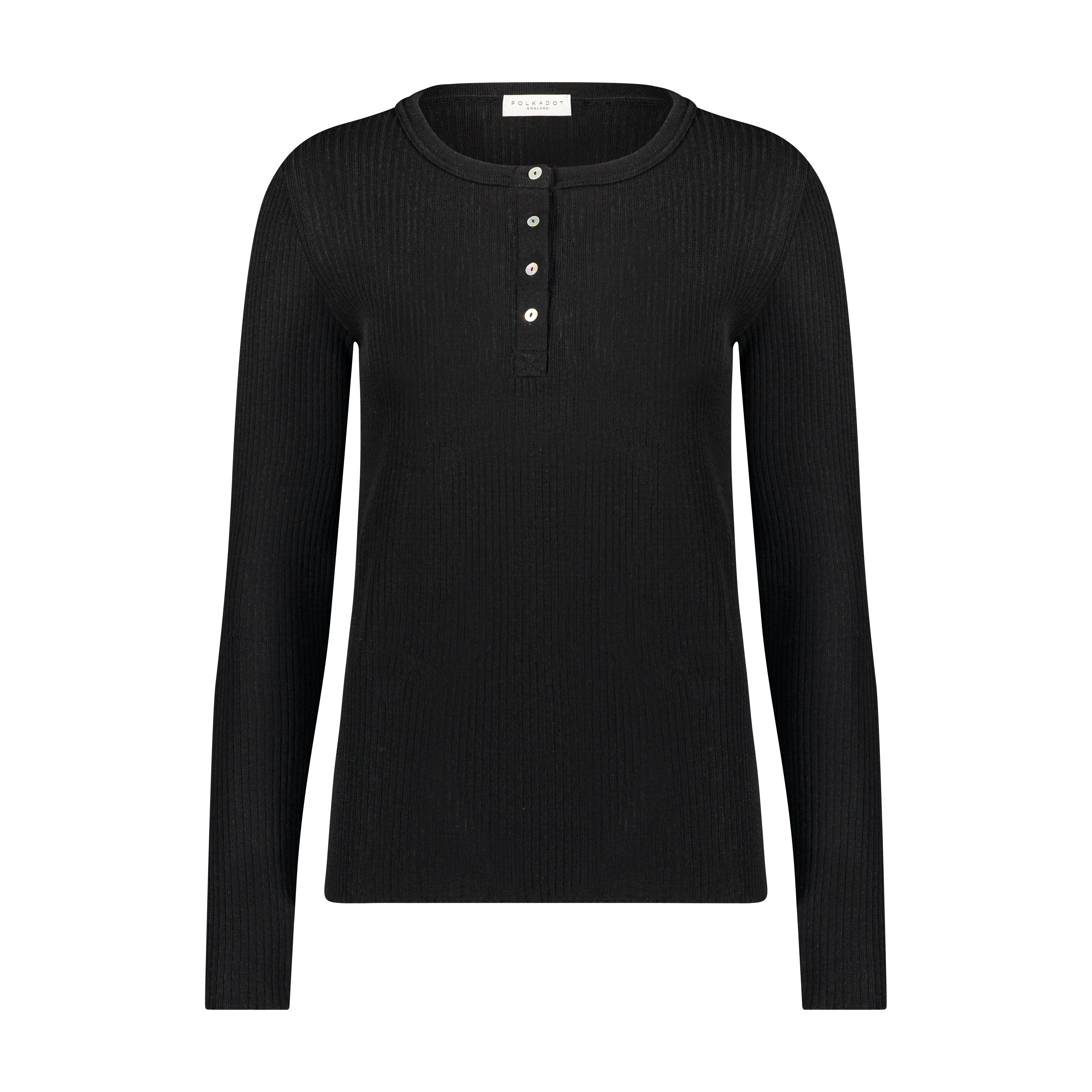 Henley Slouchy Top - Black Rib Knit