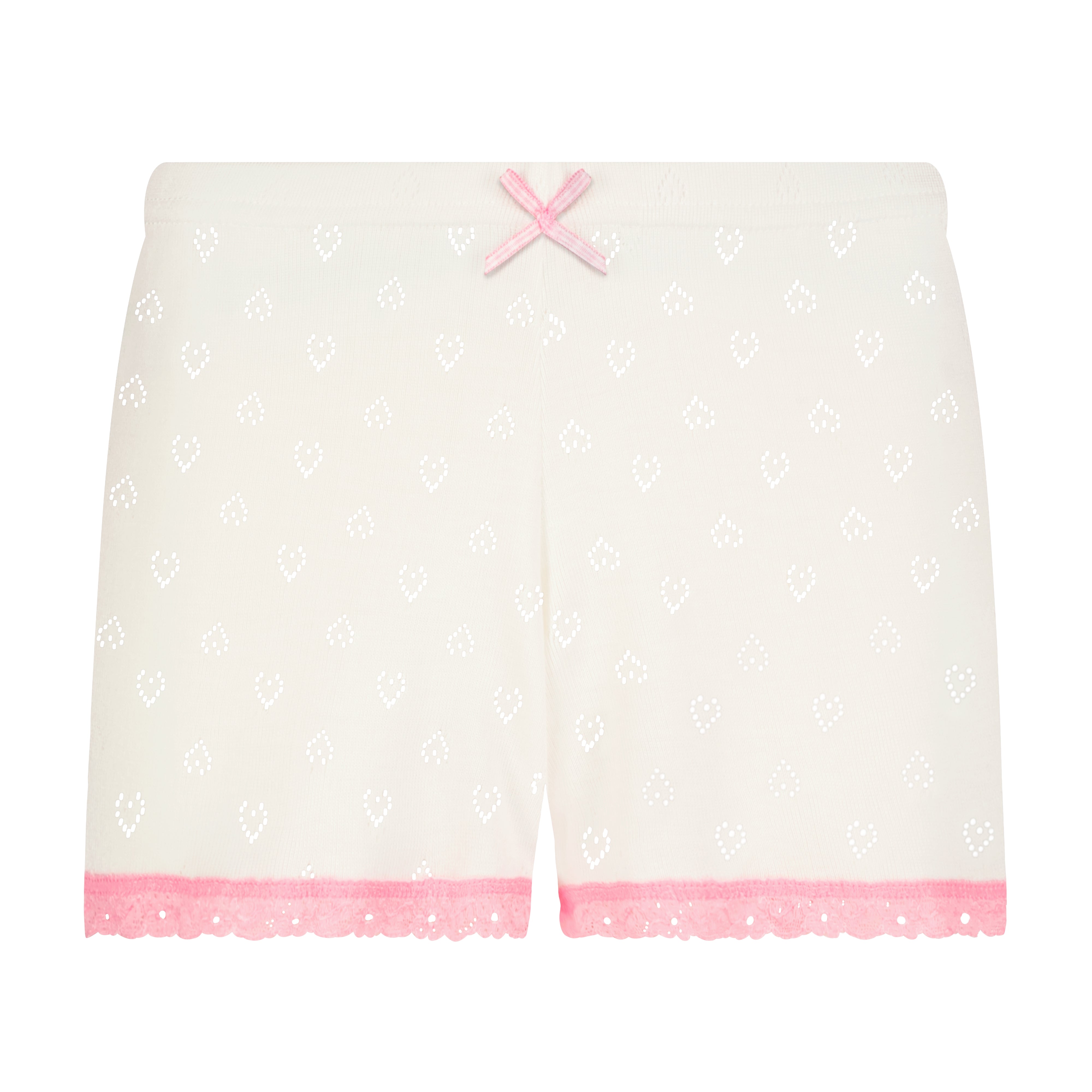Sally Short - Ivory Hearts Pointelle w Pink Lace