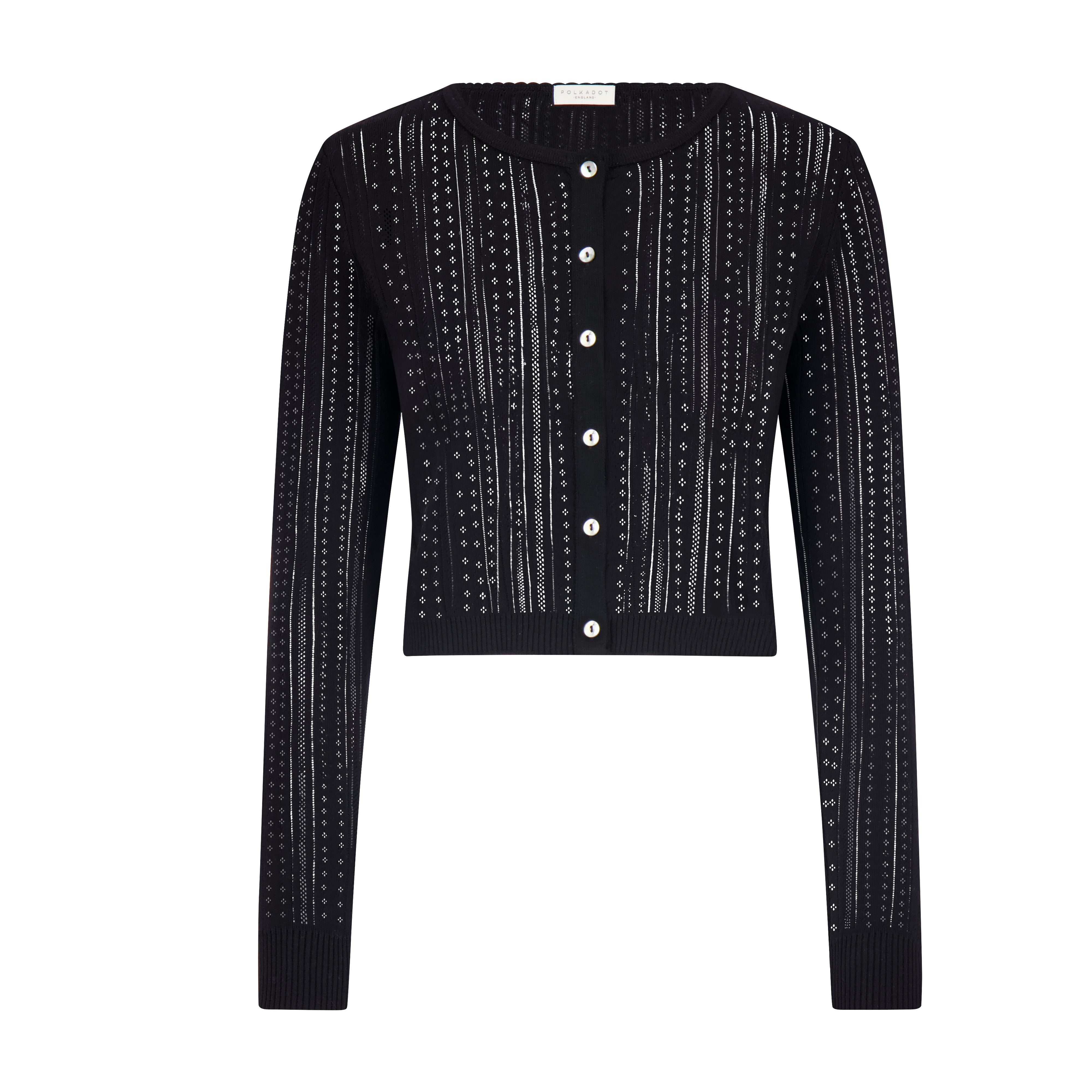 Sophia Cropped Cardigan - Black Windsor Pointelle
