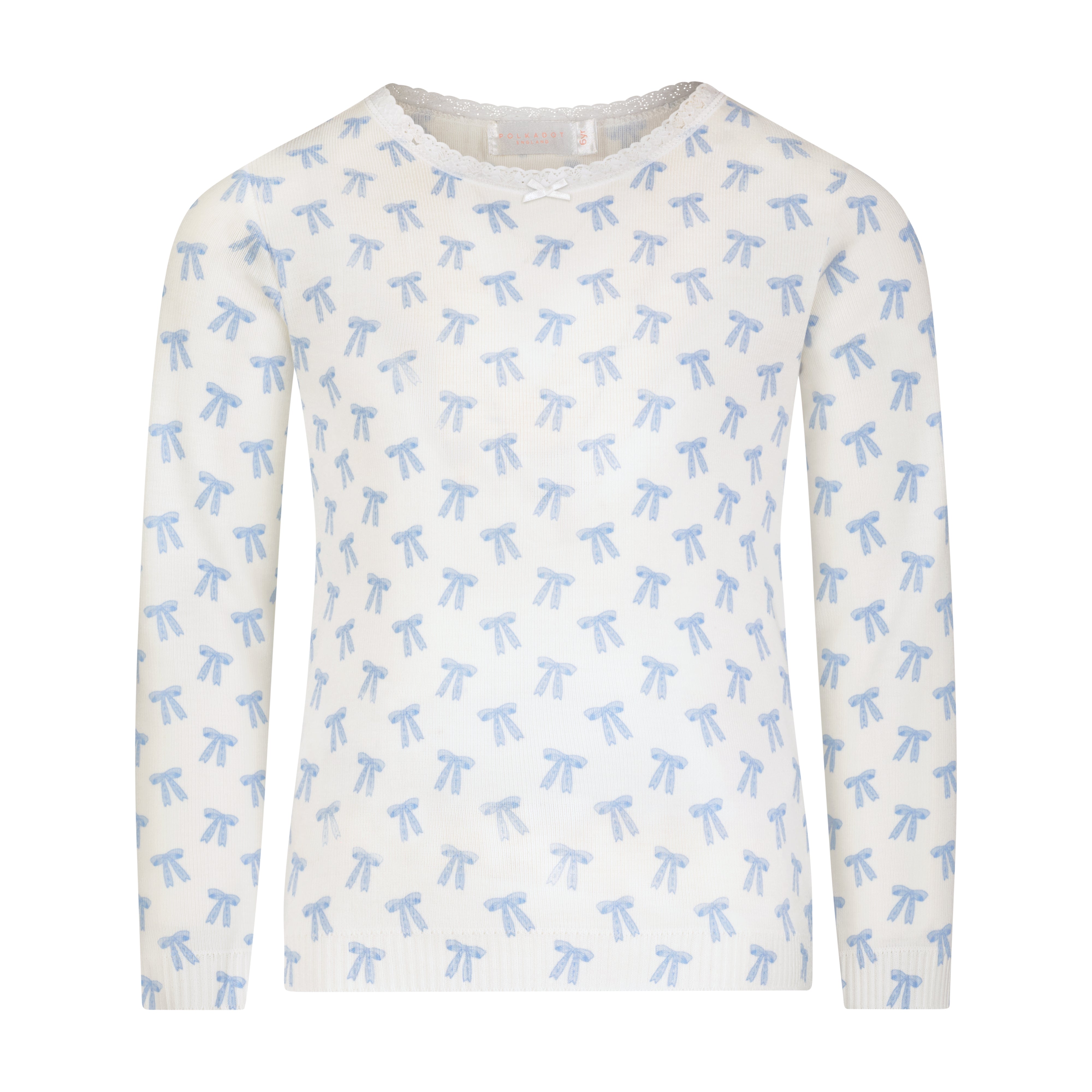 Girls & Baby Classic Set Crew Long Sleeve & Pant - Blue Forever Love Bow Print