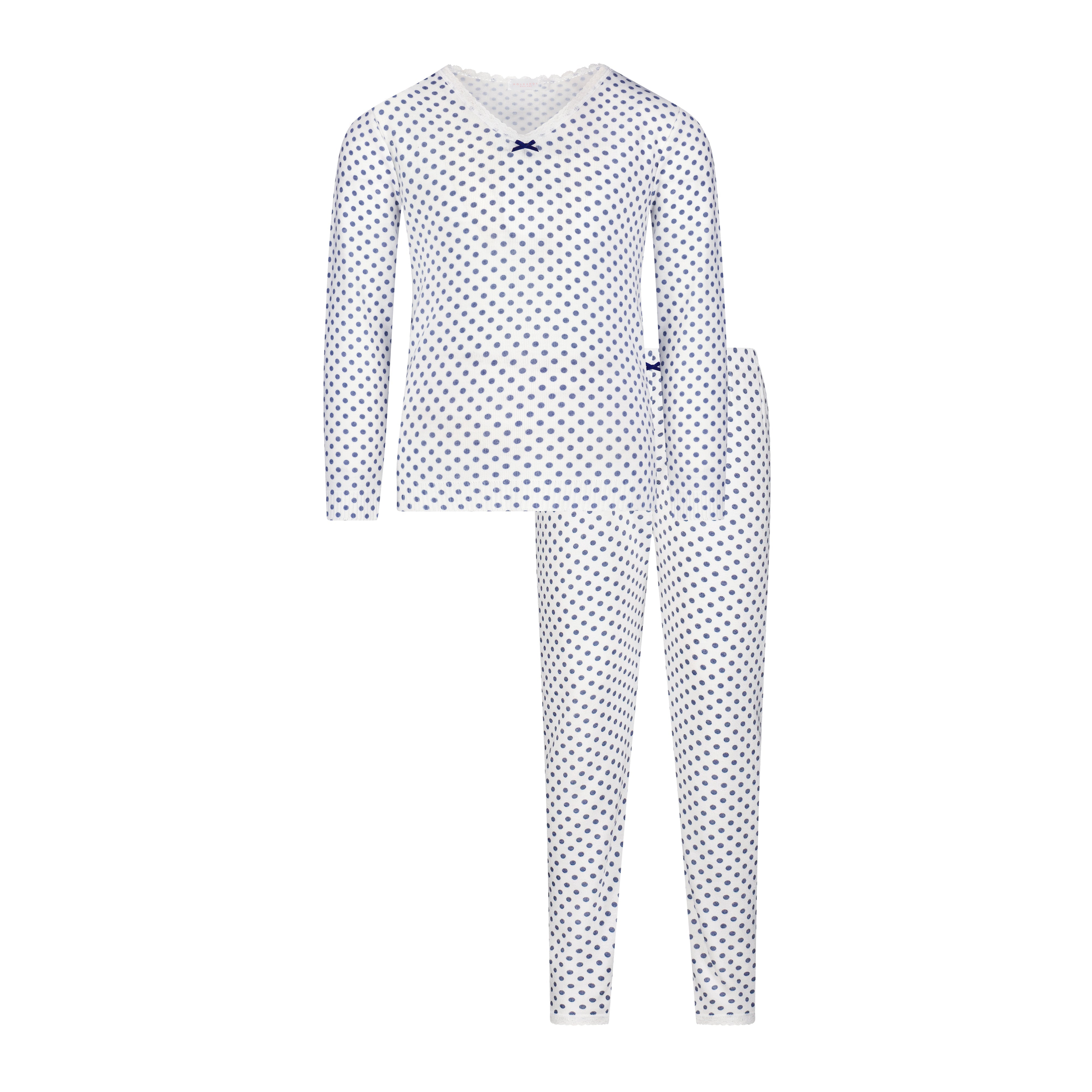 Girls Set V Neck Long Sleeve & Pant - Navy Dot Print