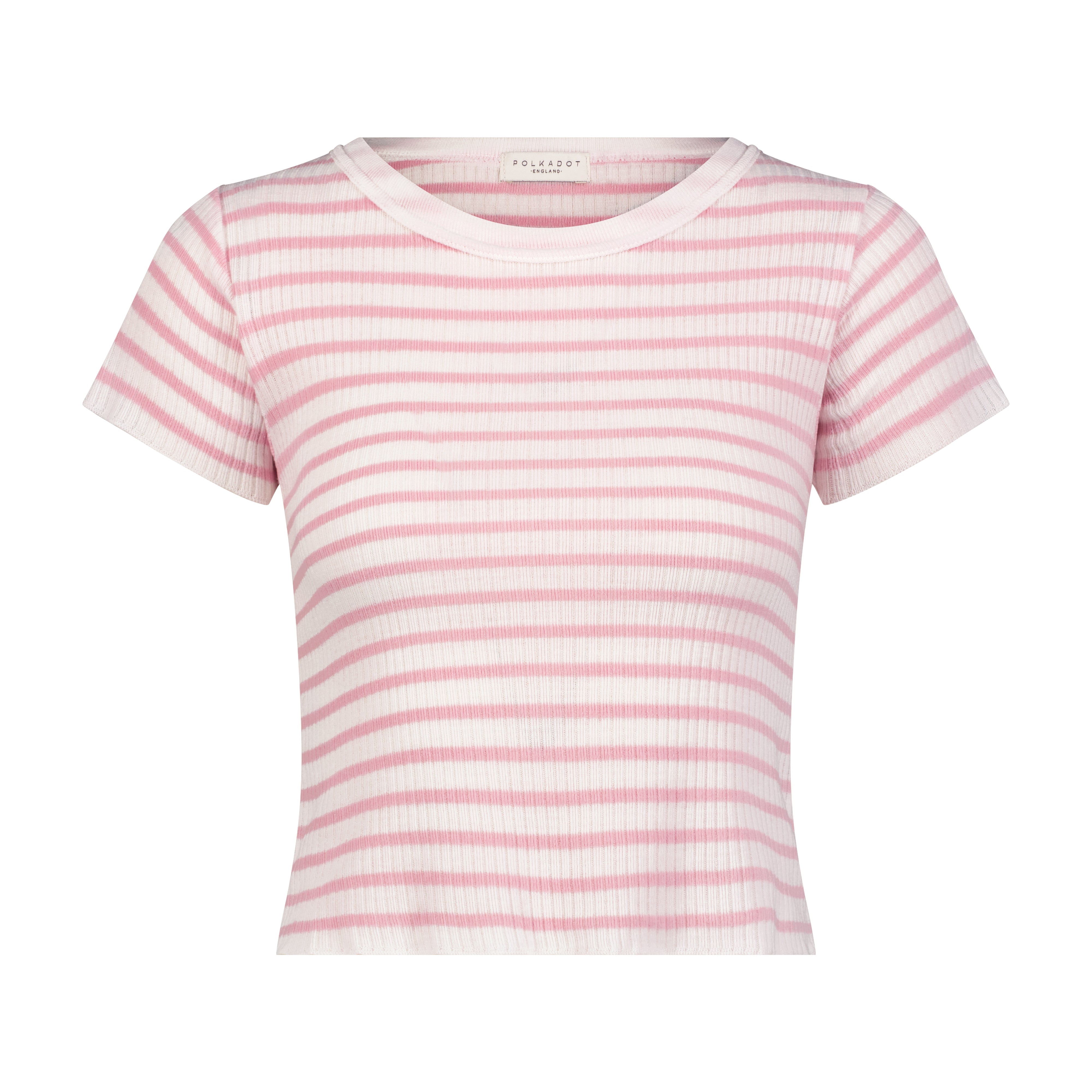 Ann Baby Cropped Tee - Pink Wide Harbor Rib Stripe