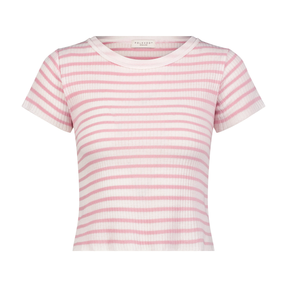 Ann Baby Cropped Tee Short Sleeve - Pink Wide Harbor Rib Stripe