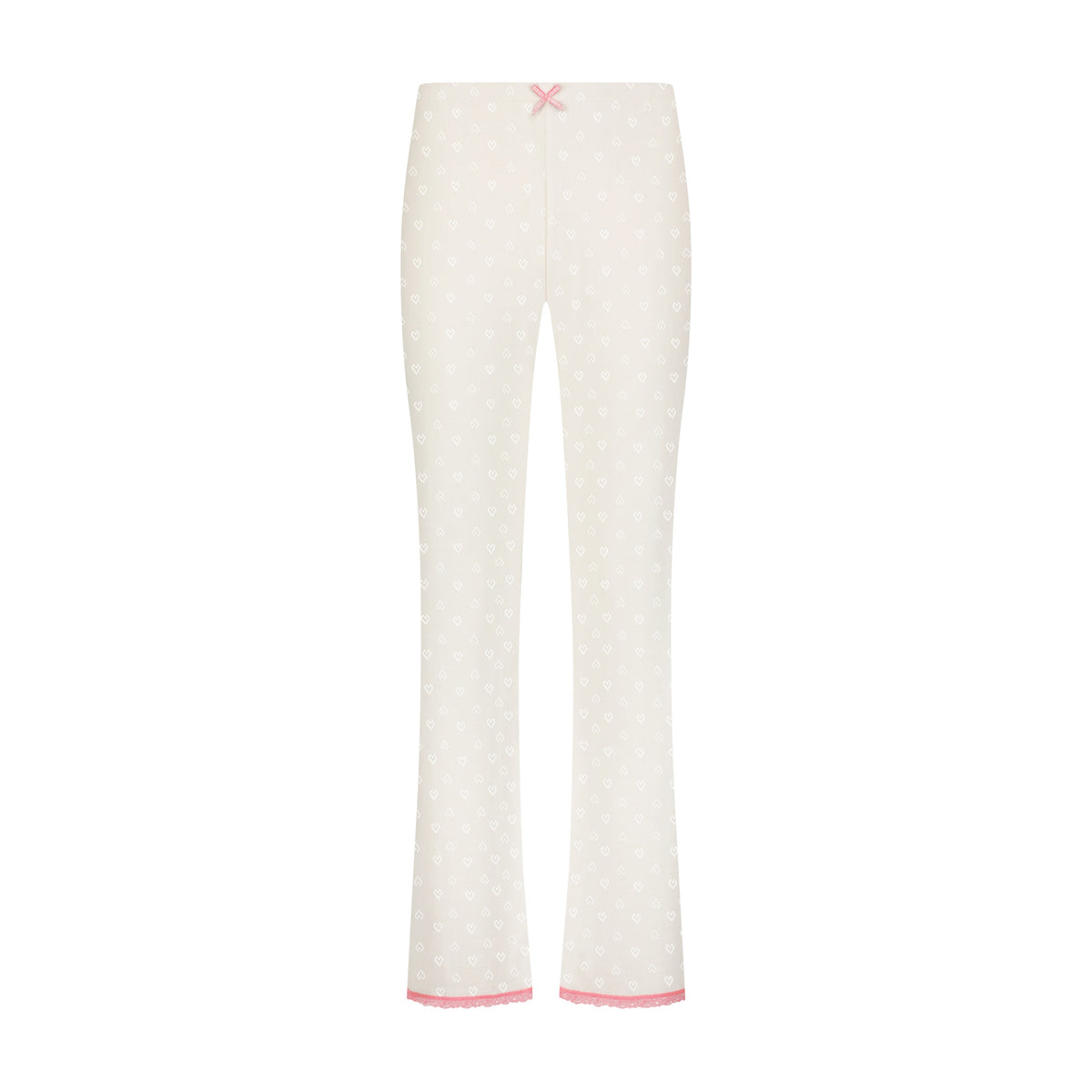 Natalie Classic Hi-Rise Pant - Ivory Hearts Pointelle With Pink Lace