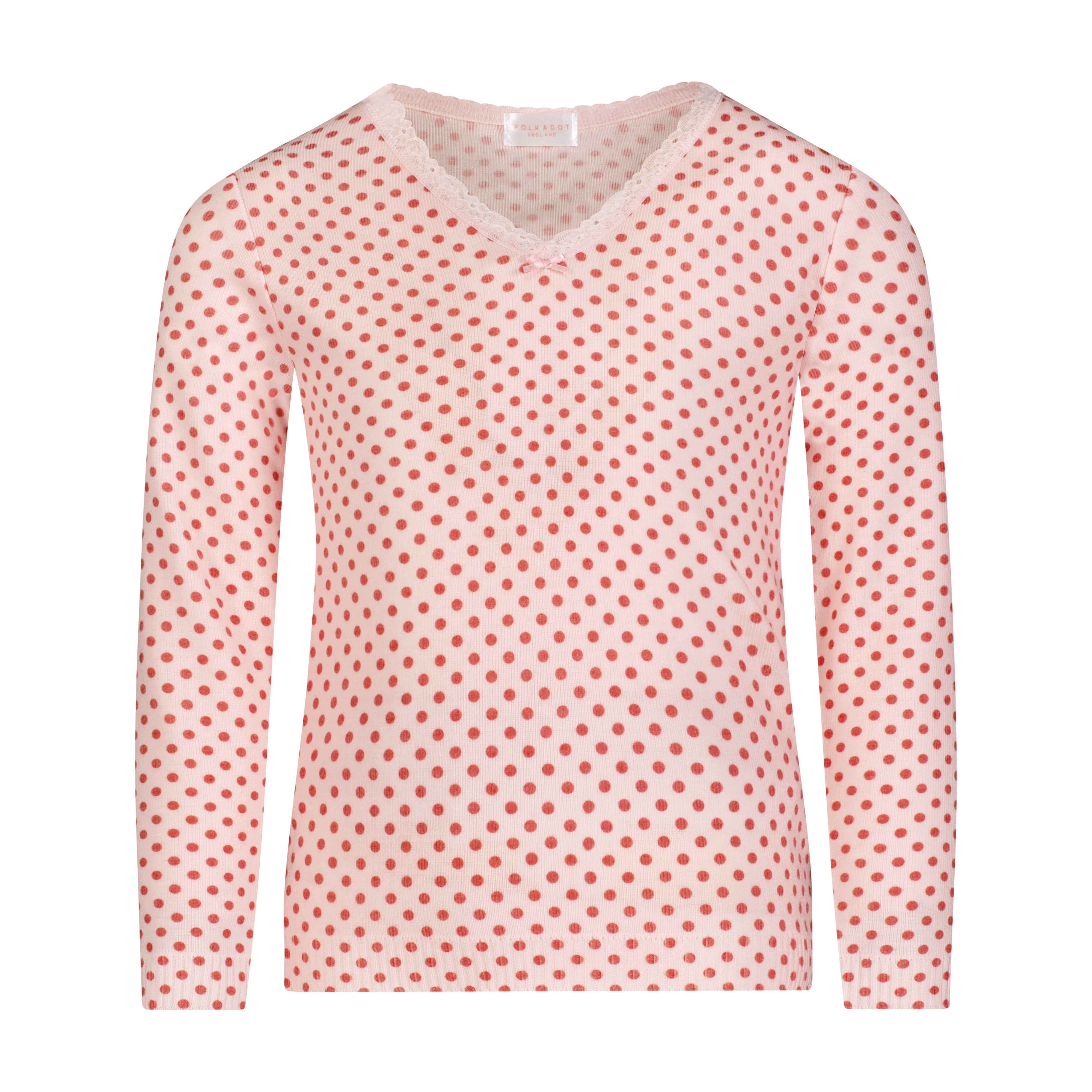 Girls Set V Neck LS & Wide Leg Pant - Red Dot Print