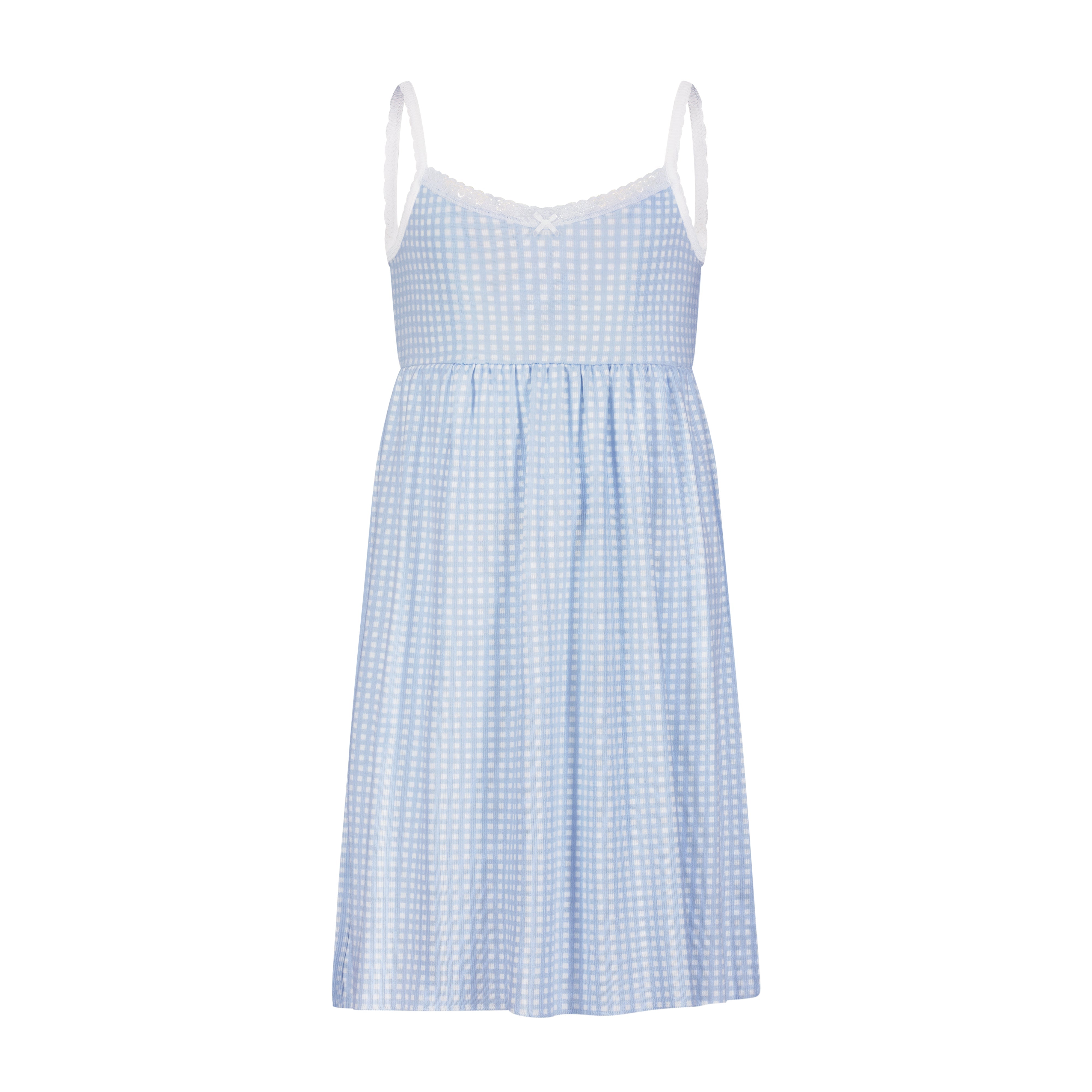 Girls Babydoll Gown - Blue Gingham Print