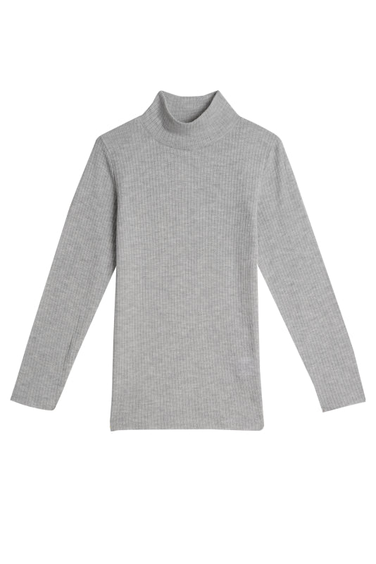 Girls Mock Turtleneck - Heather Grey Rib Knit