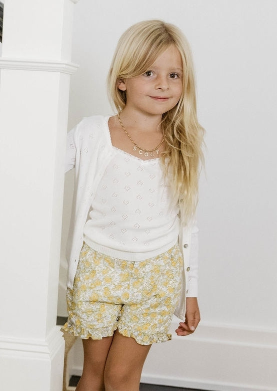 Girls Lottie Set Cardigan & Cami - Ivory Hearts Pointelle