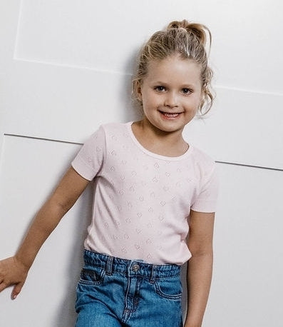 Girls Isabel Tee - Ballet Pink Hearts Pointelle