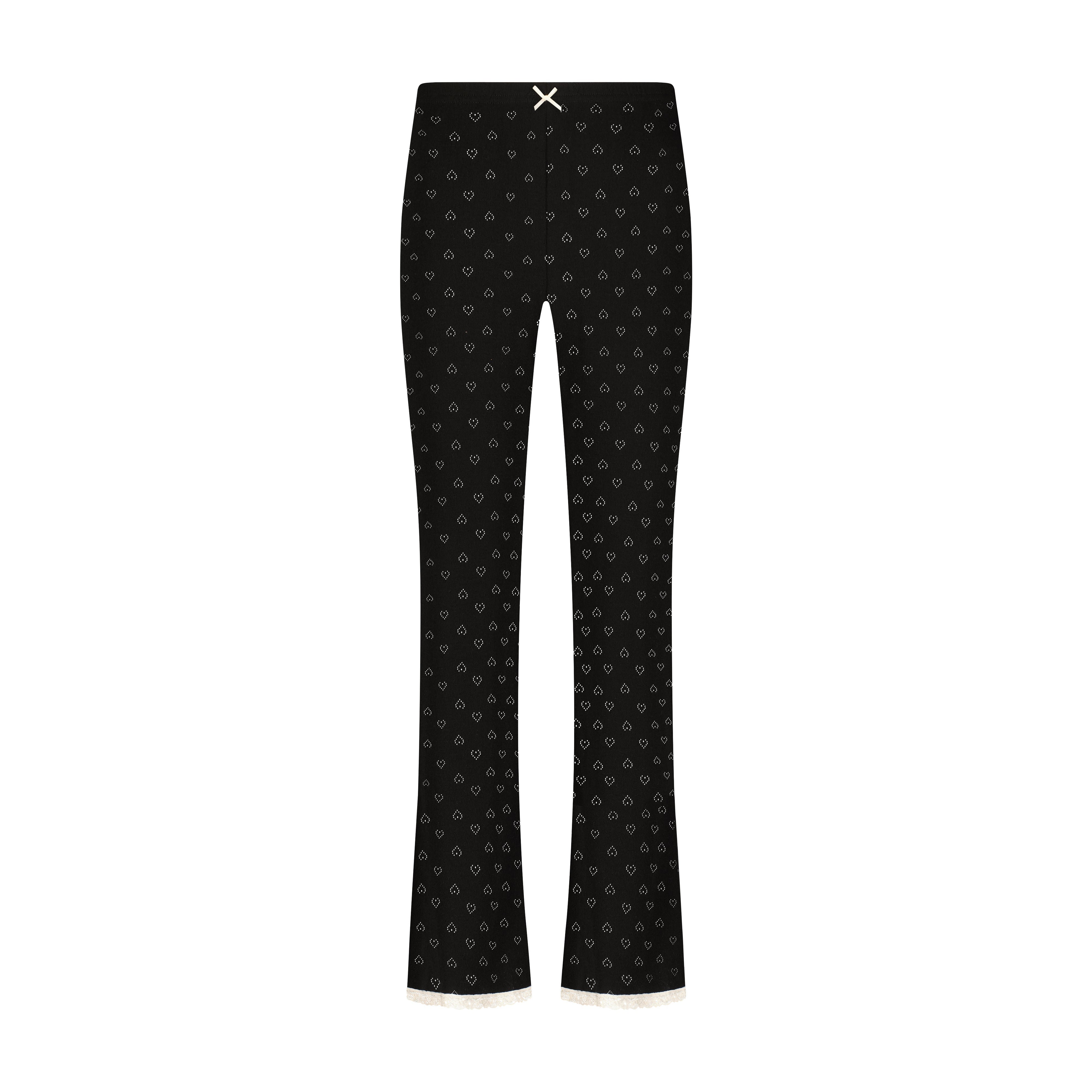 Ankle Pant - Black Hearts Pointelle w Ecru Lace