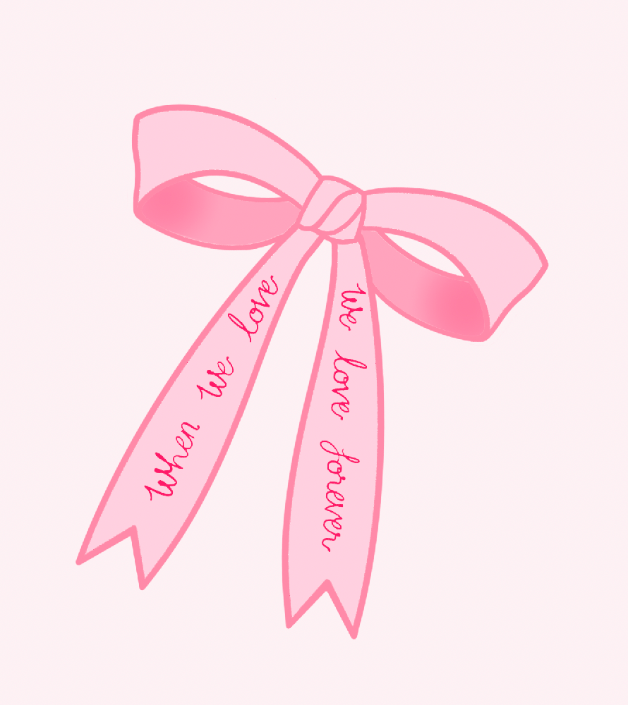 Cropped V Slouchy - Pink Forever Love Bow Print