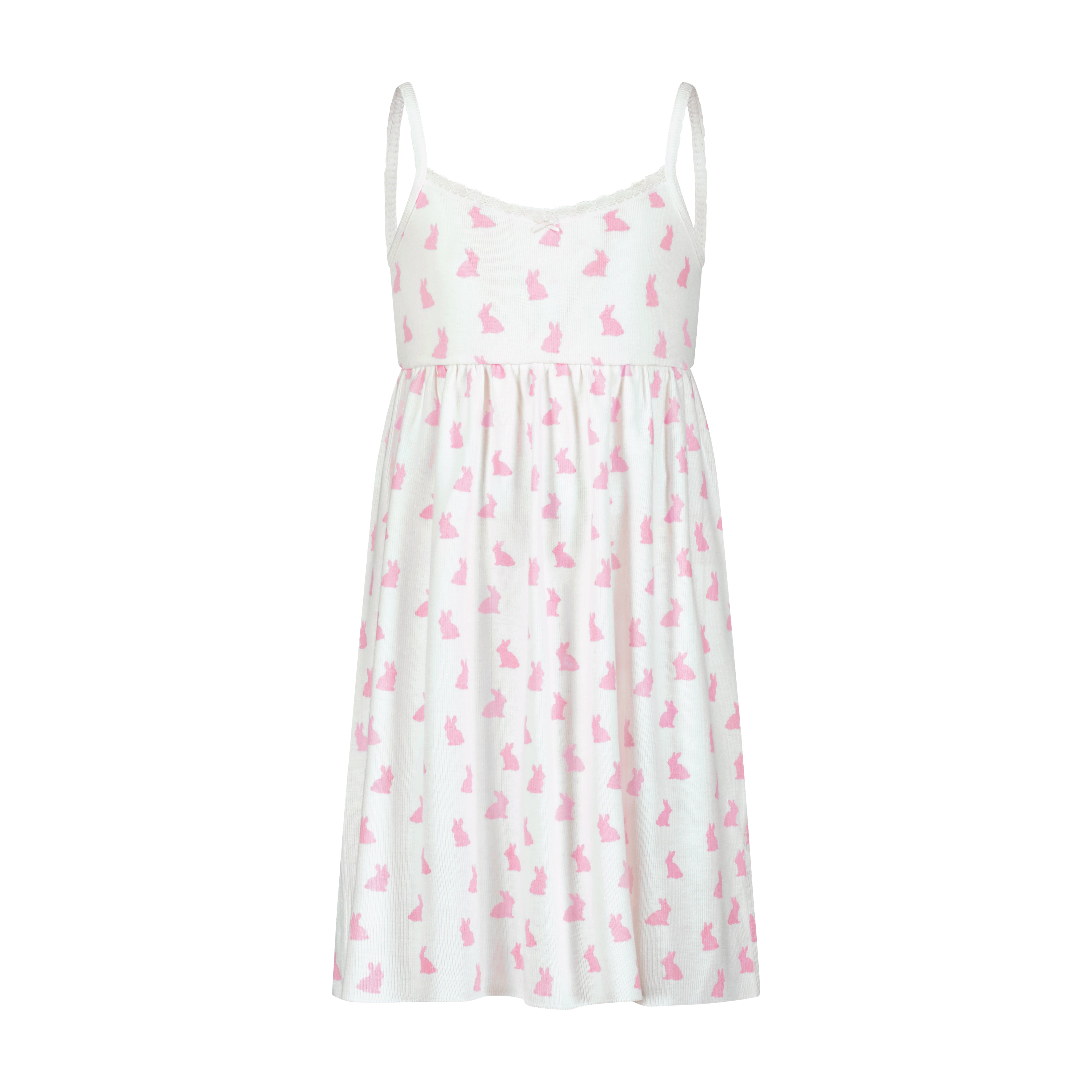 Girls Lee Babydoll Gown - Pink Bunny Print