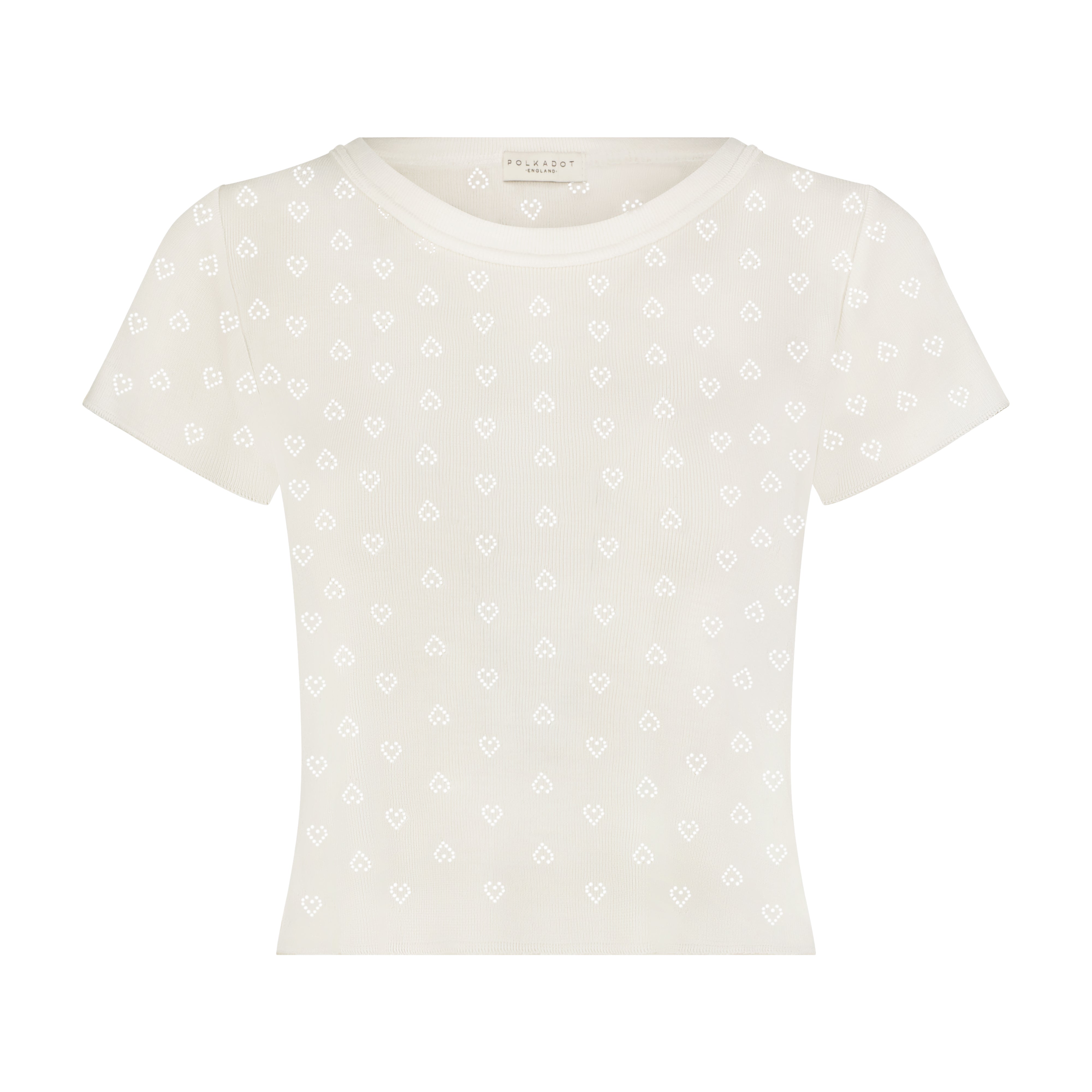 Ann Baby Cropped Tee - Ivory Hearts Pointelle