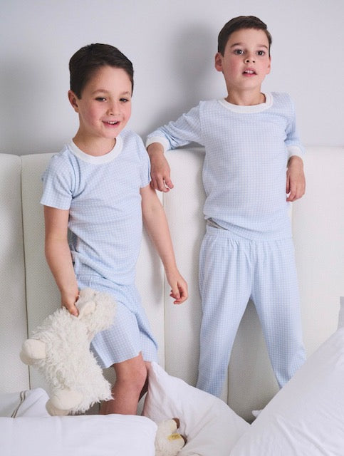 Boys & Baby Set Crew LS & Pant - Blue Gingham Print