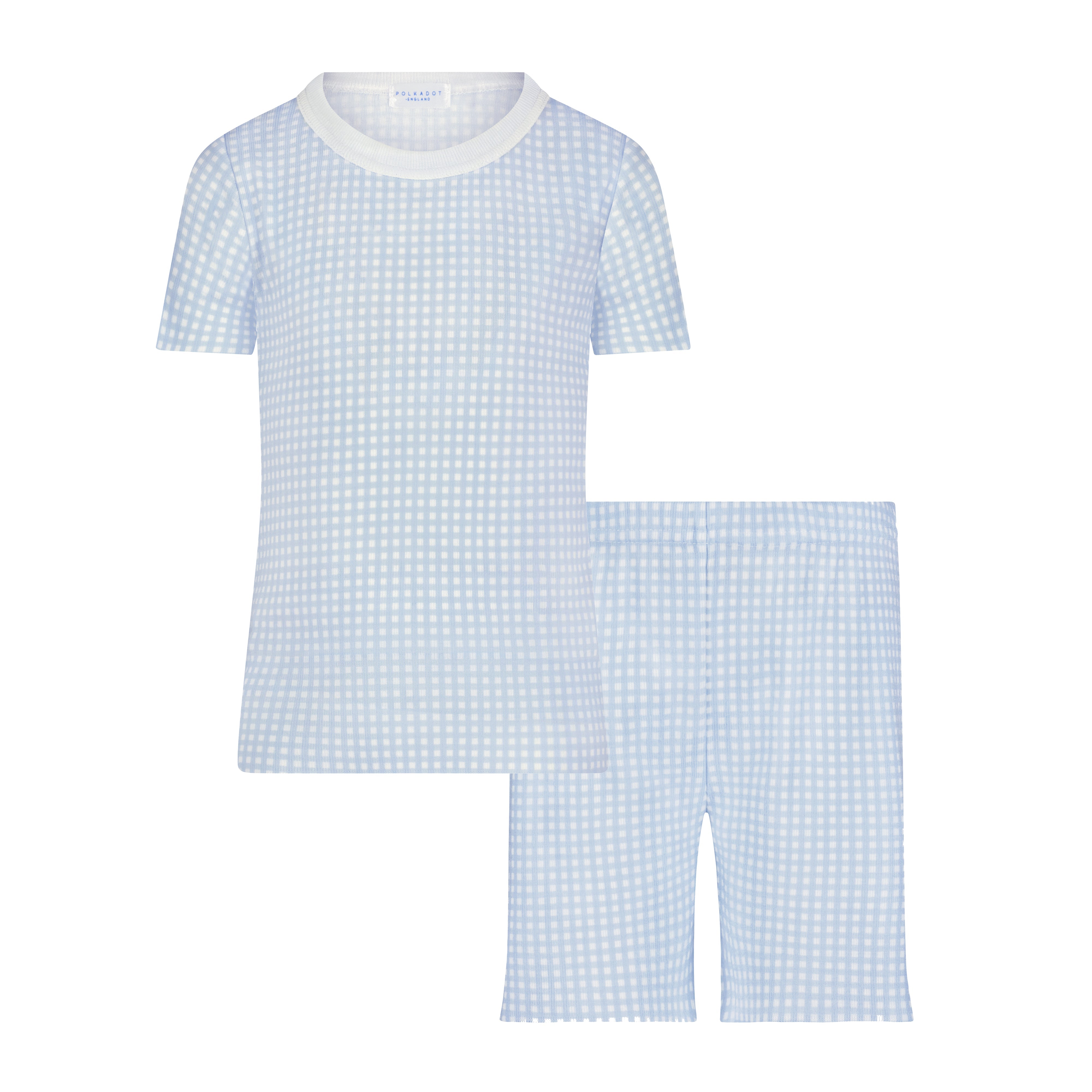 Boys Dean Set Crew Short Sleeve & Long Short - Blue Gingham Print