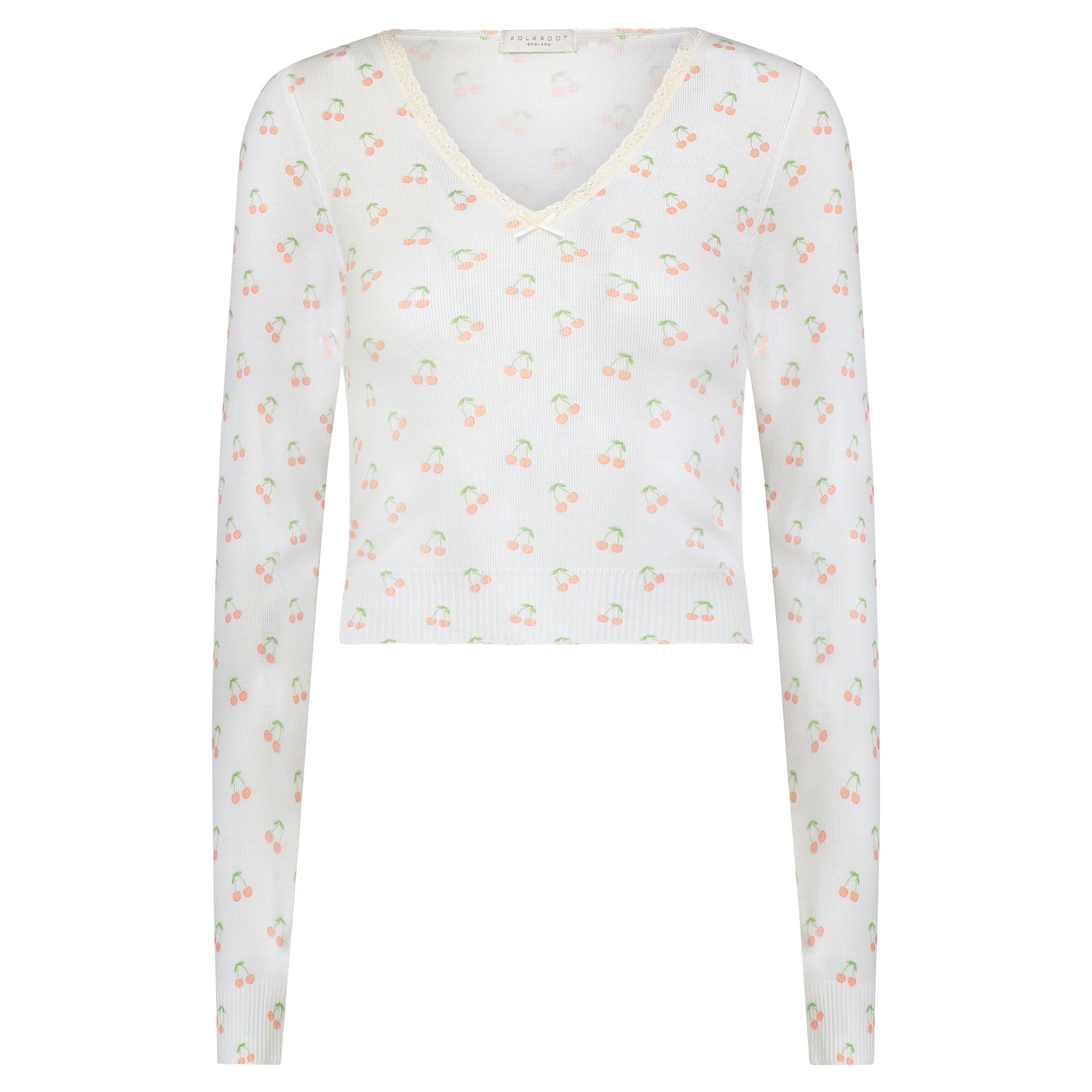 Barbie Cropped V Long Sleeve - Cherry Print