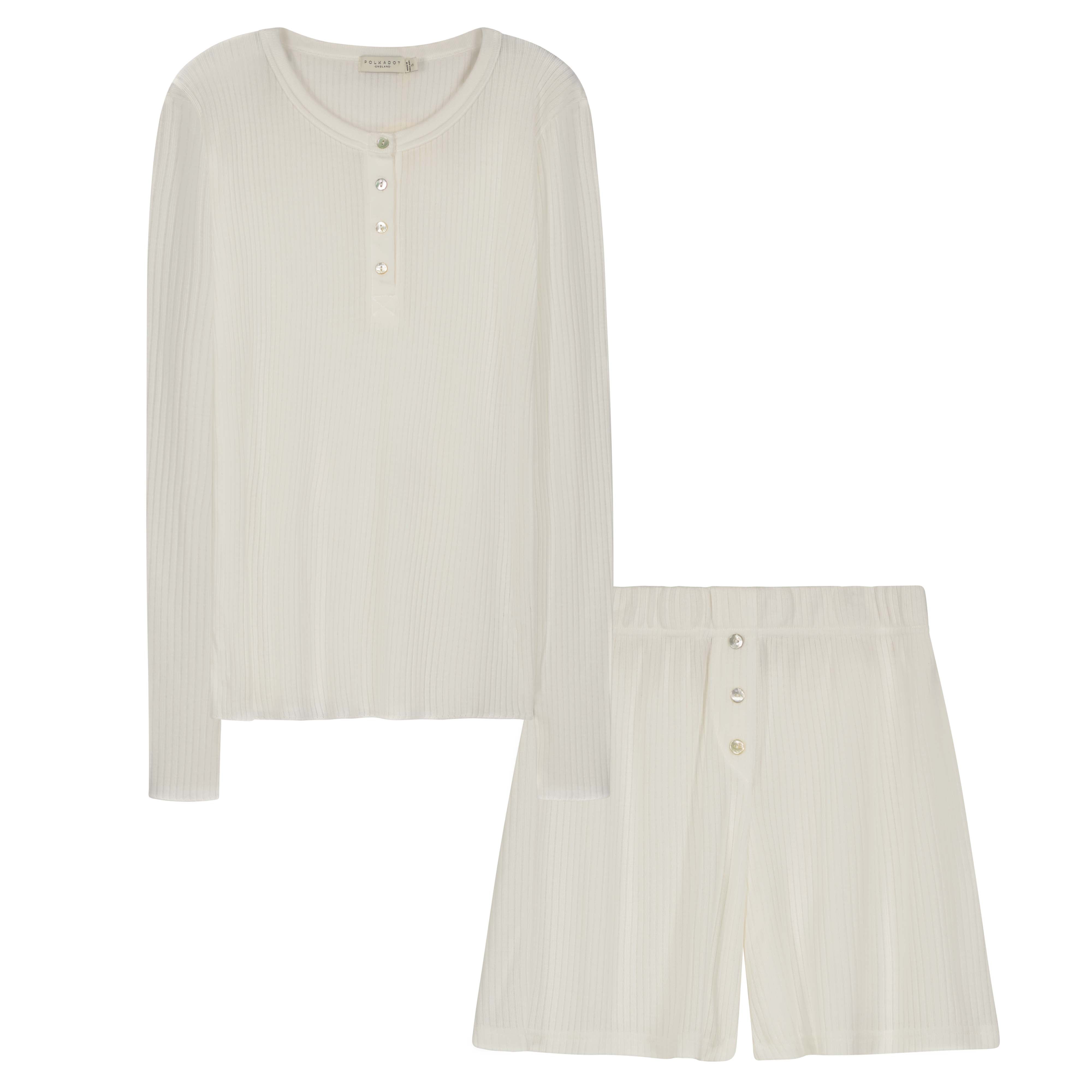 Mara Slouchy Rib Short Set - Cream Rib Knit