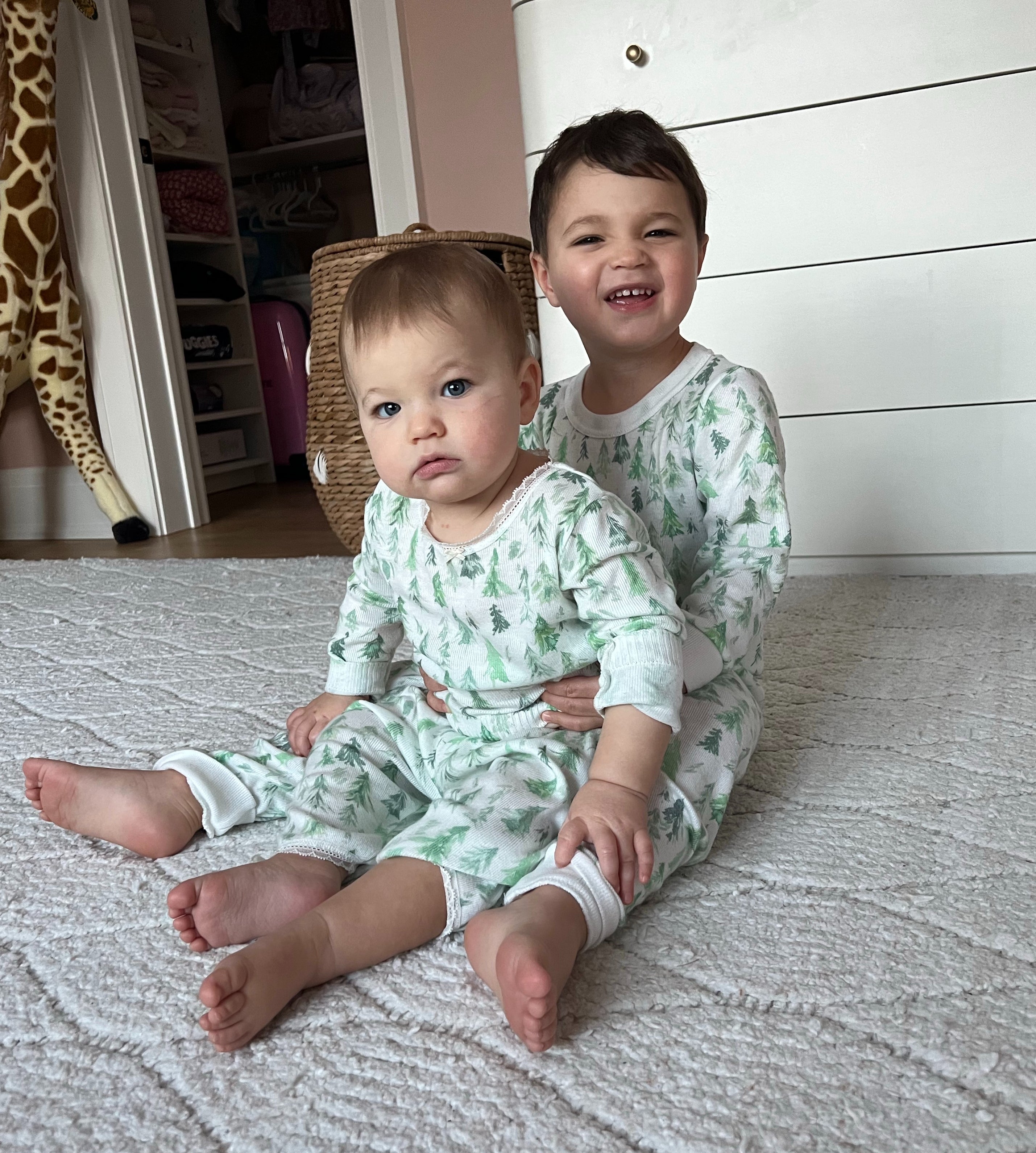 Boys & Baby Set Crew LS & Pant - Fir Tree Print