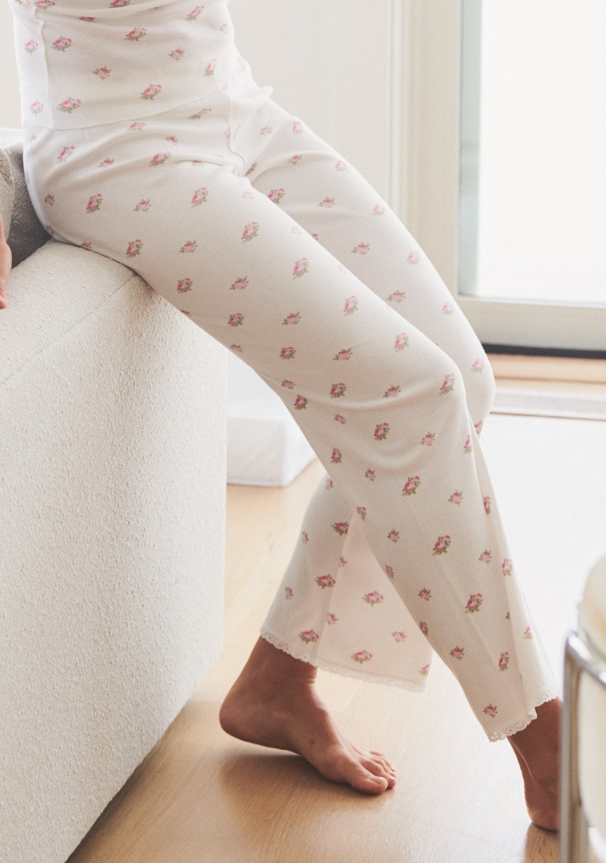 Long Pant - Cream Vintage Rose Print