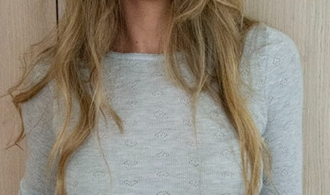 Val Crew Long Sleeve - Heather Grey Hearts Pointelle