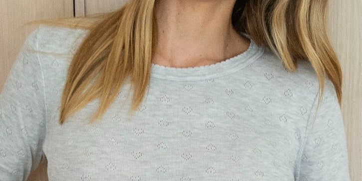 Nell Cropped Slouchy - Heather Grey Hearts Pointelle