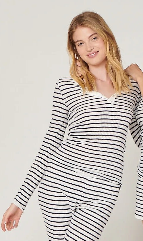 Henley Fitted Long Sleeve - Breton Rib Stripe