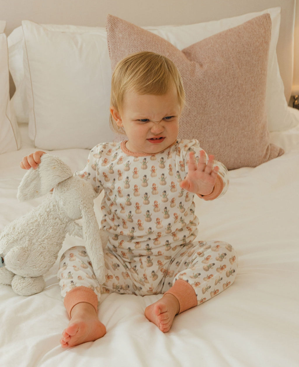 Girls & Baby Set Crew LS & Jogger - Vintage Snowman