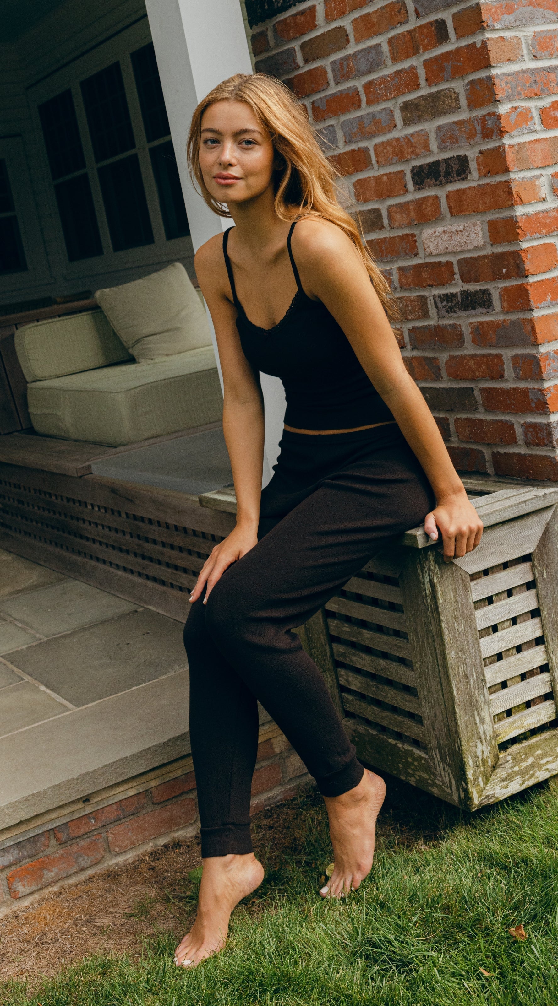 Sarah Jogger - Brown Hearts Pointelle