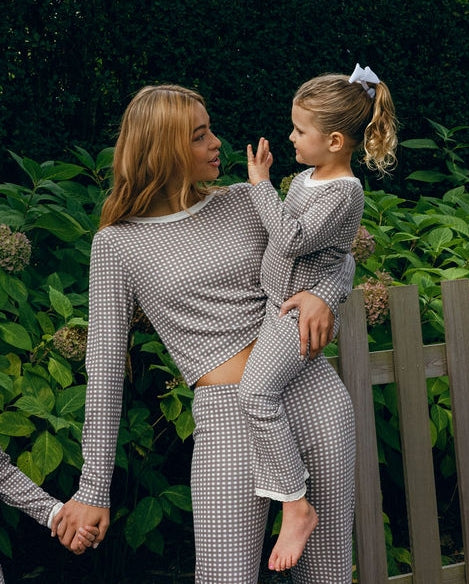 Girls Rachel Set Slouchy Top & Wide Leg Pant - Brown Gingham Print