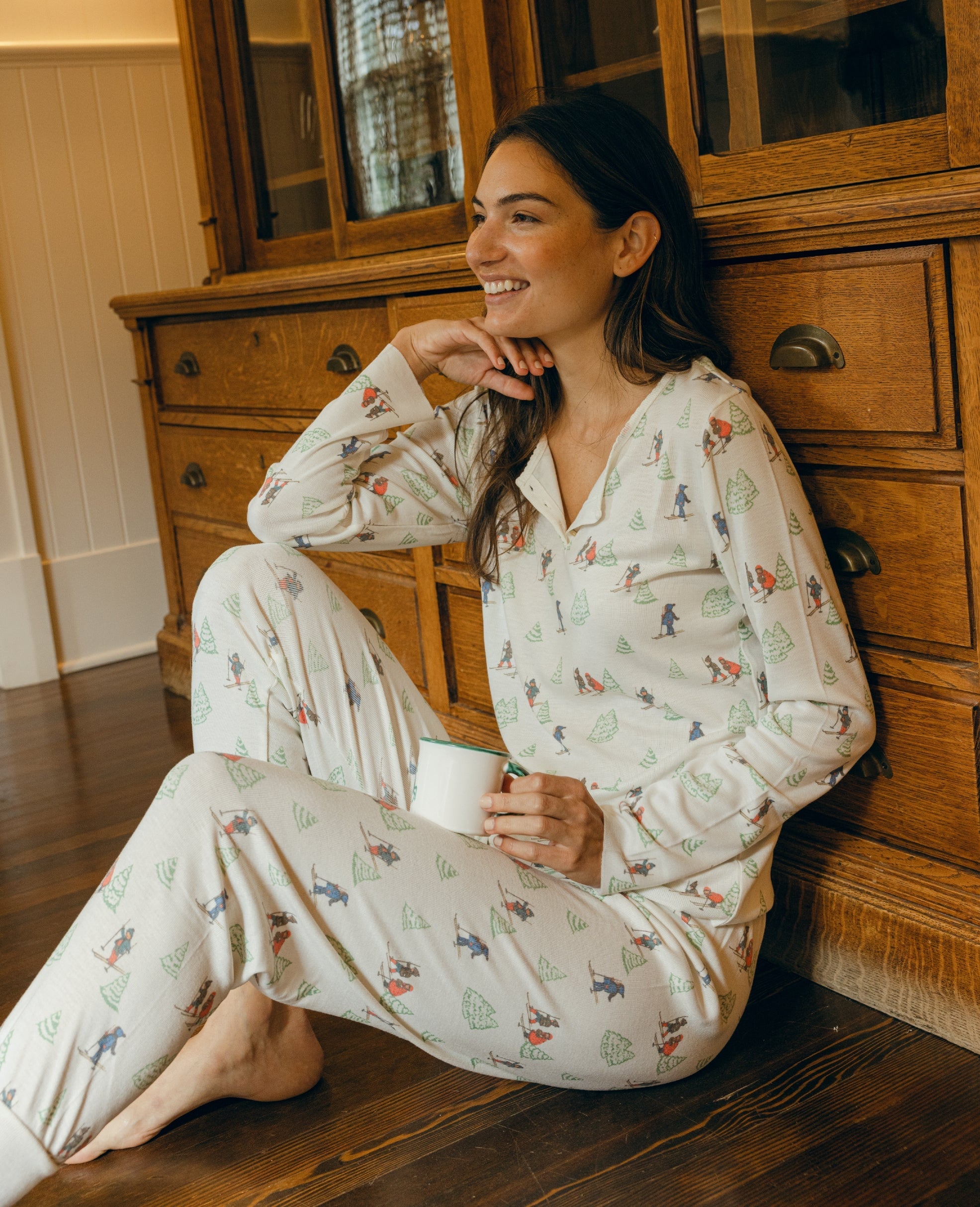 Henley Slouchy Top - Vintage Ski Print