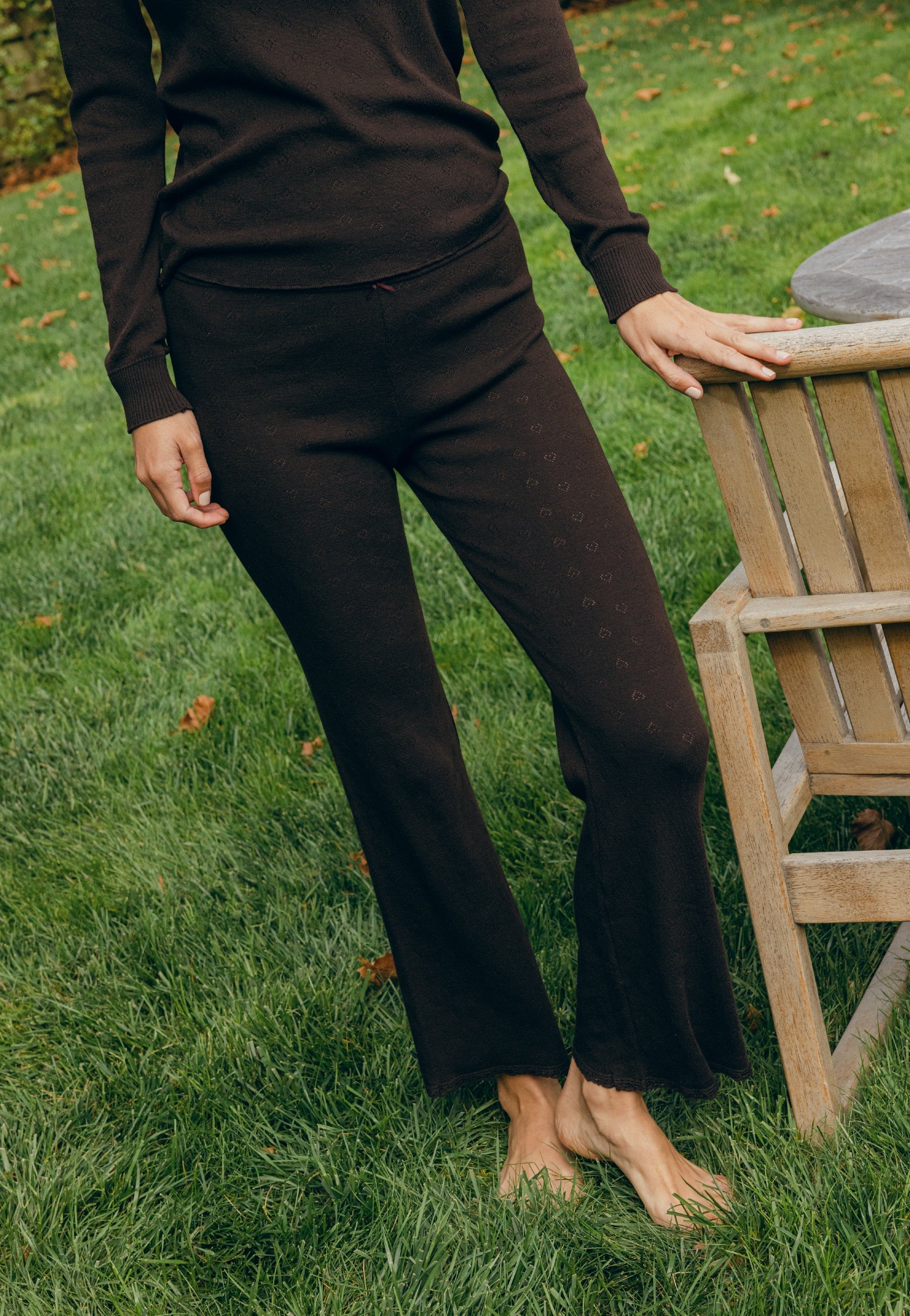 Long Pant - Brown Hearts Pointelle