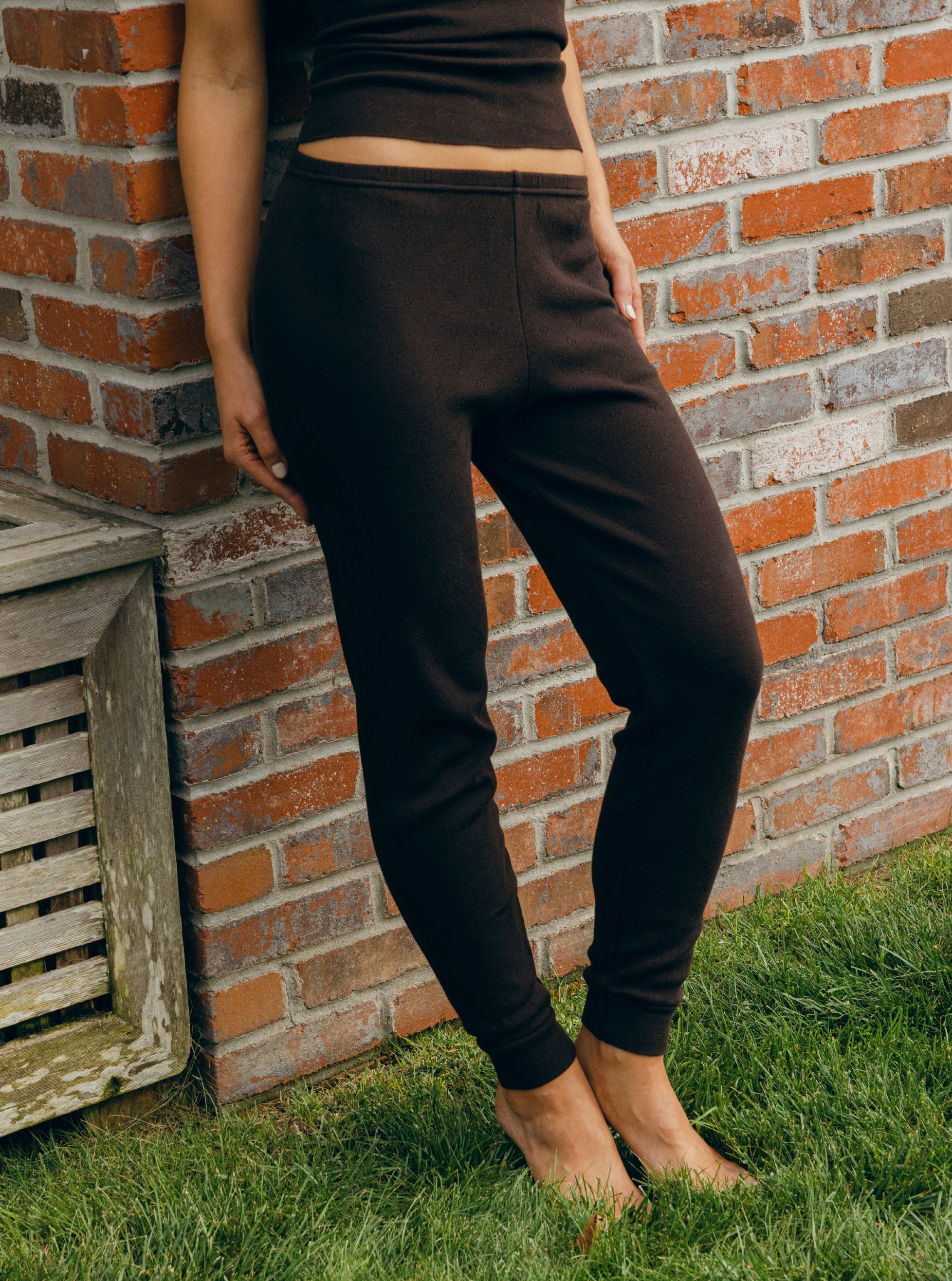 Sarah Jogger - Brown Hearts Pointelle
