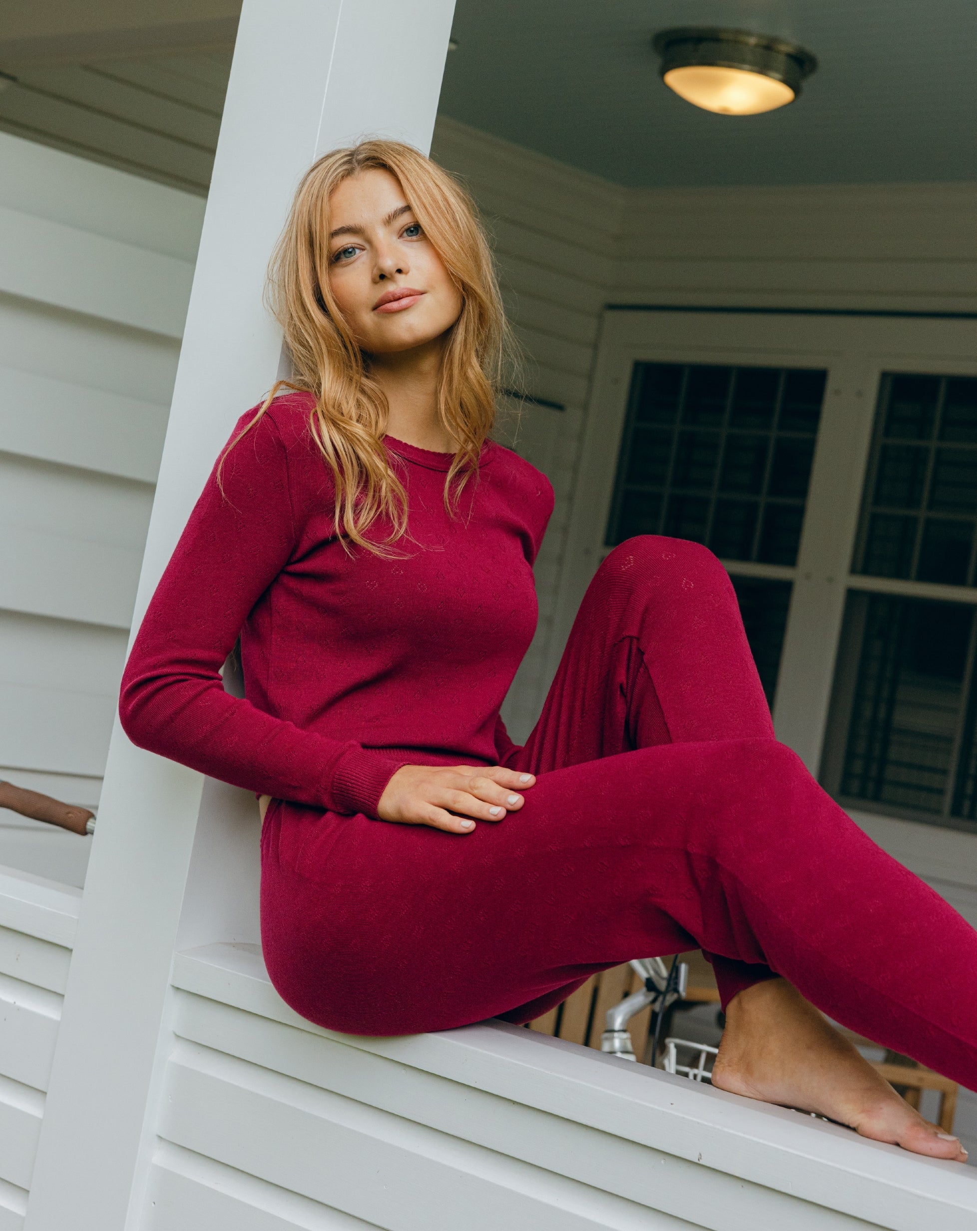 Sarah Jogger - Mulberry Hearts Pointelle