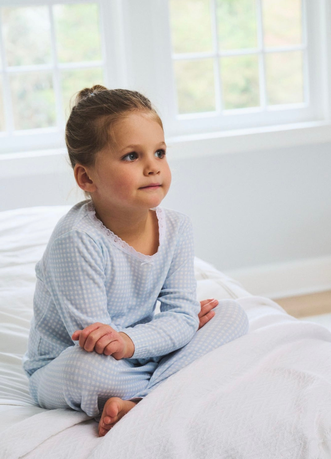 Girls Classic Set Crew LS & Pant - Blue Gingham Print