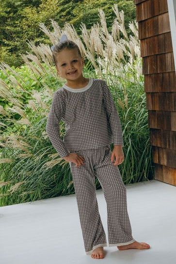 Girls Rachel Set Slouchy Top & Wide Leg Pant - Brown Gingham Print