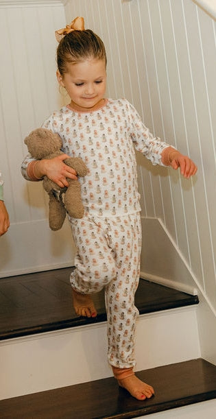 Girls & Baby Set Crew LS & Jogger - Vintage Snowman