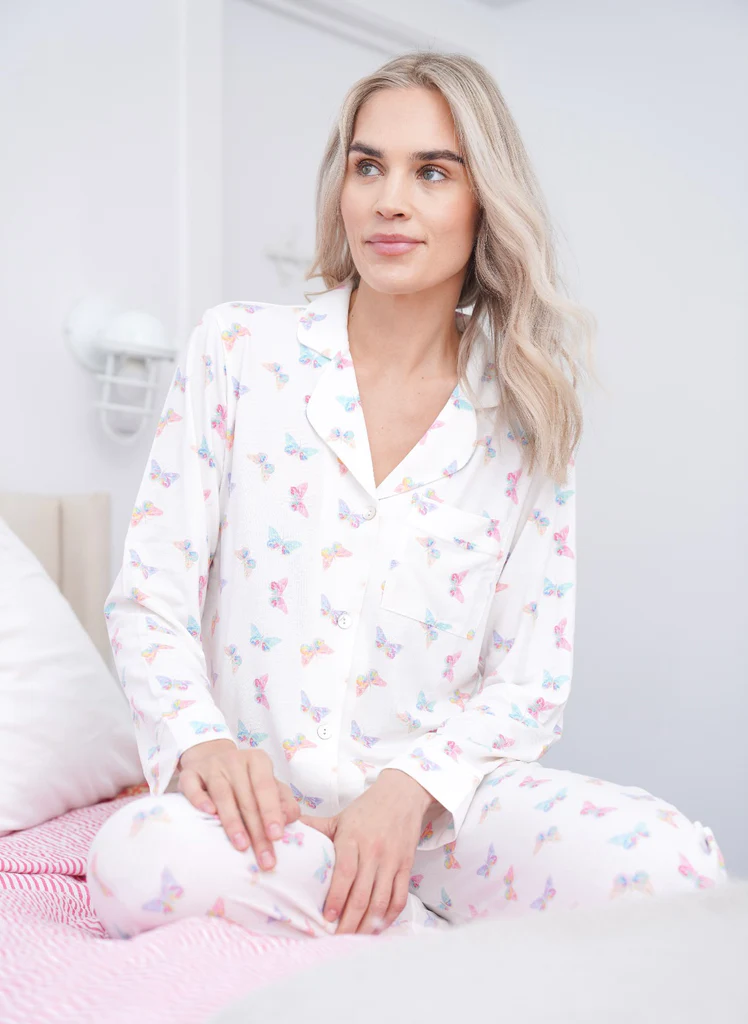 Charley Classic Long Sleeve & Pant Pajama Set- Butterfly Print