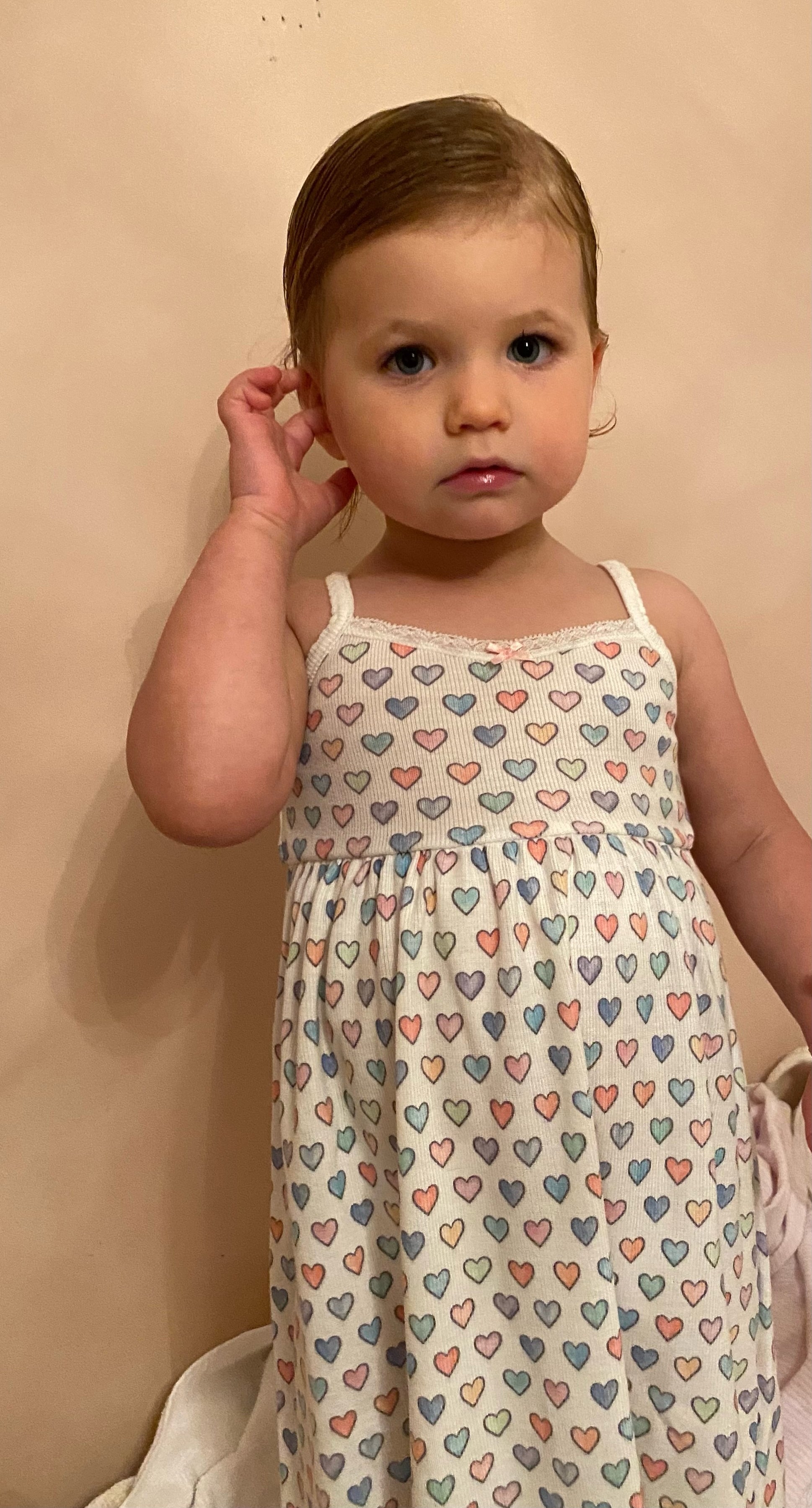 Girls Babydoll Gown - Rainbow Hearts Print