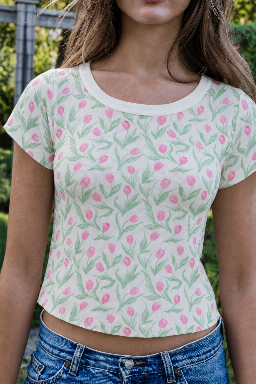 Ann Baby Cropped Tee Short Sleeve - Tulip Print