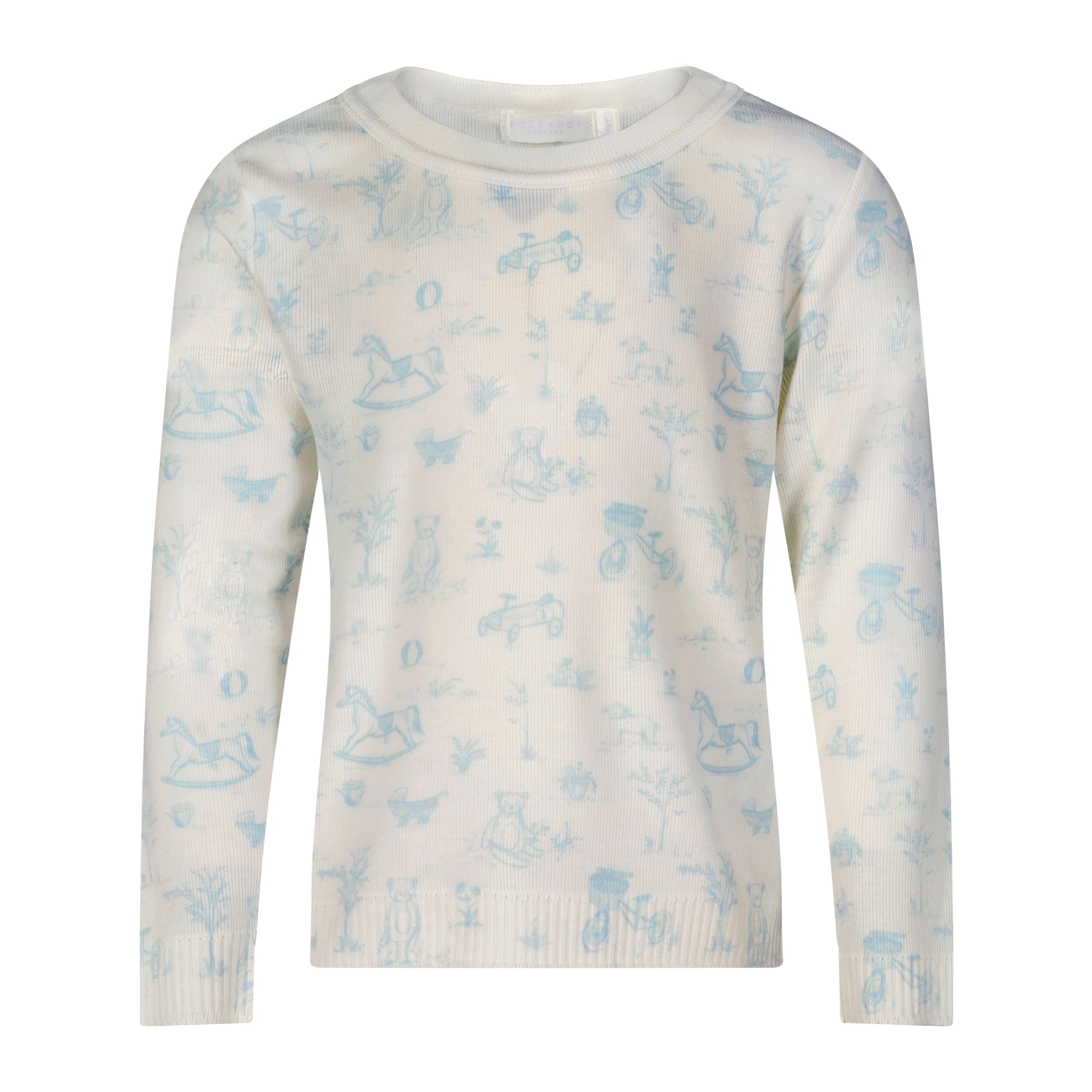 Polkadot Baby Boys Set Crew LS & Pant - Blue Toile Print