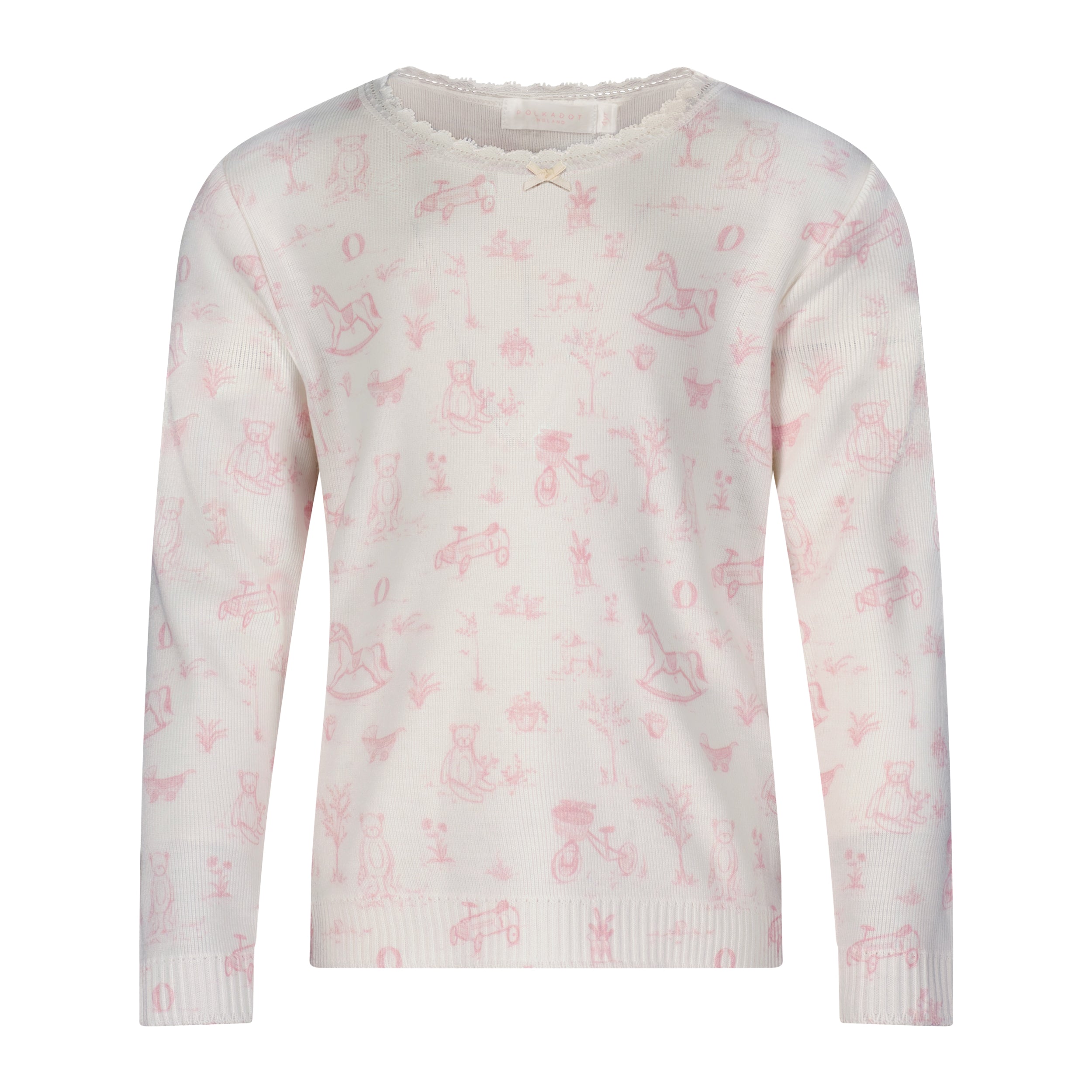 Polkadot Girls & Baby Set Crew LS & Pant - Pink Toile Print
