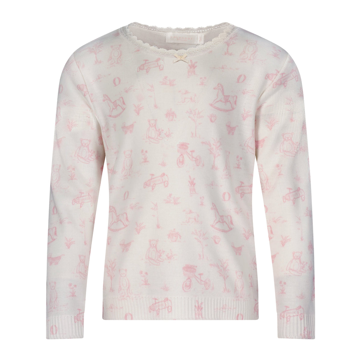 Girls & Baby Vivi Crew Long Sleeve Tee - Pink Toile Print