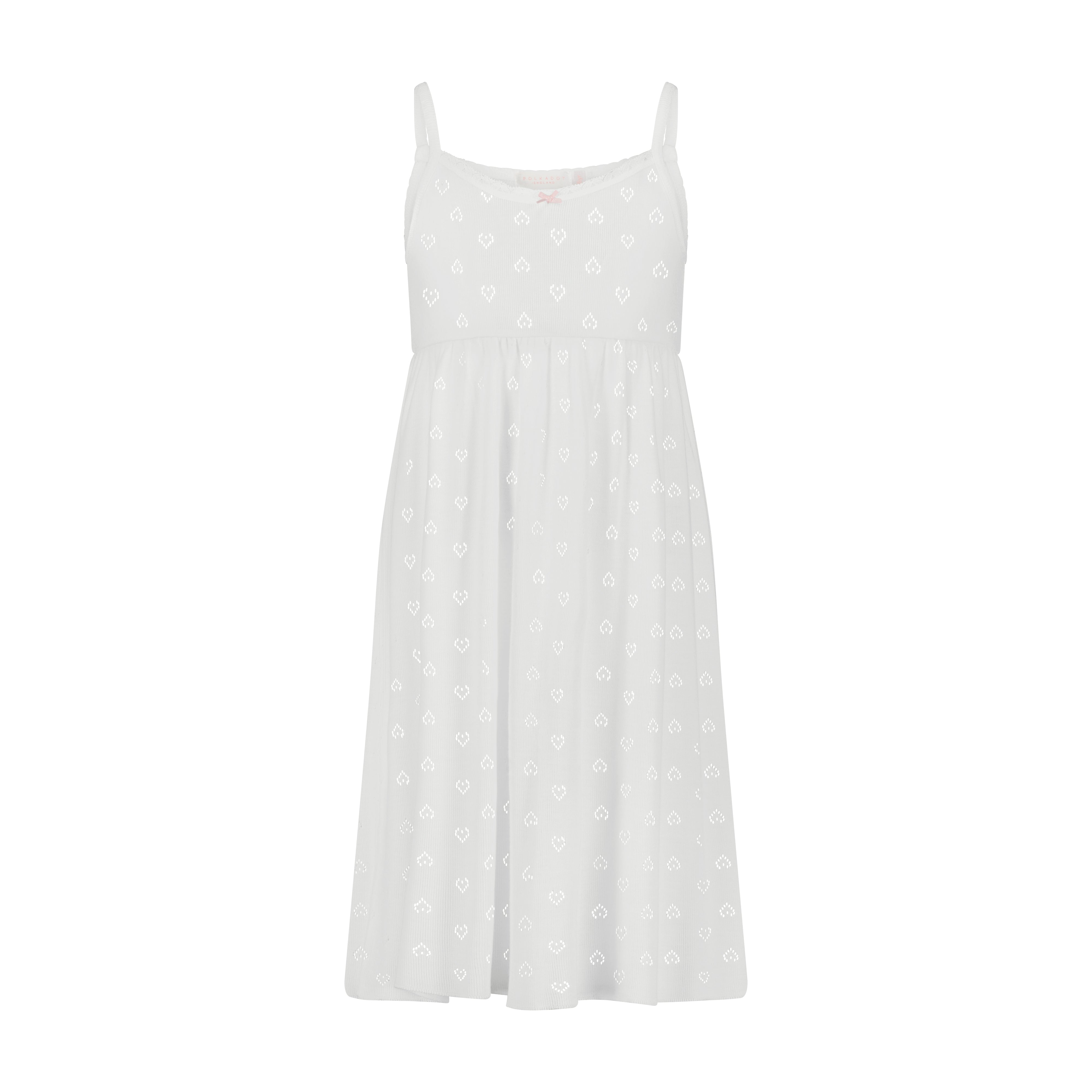 Girls Babydoll Gown - Pearl White Hearts Pointelle