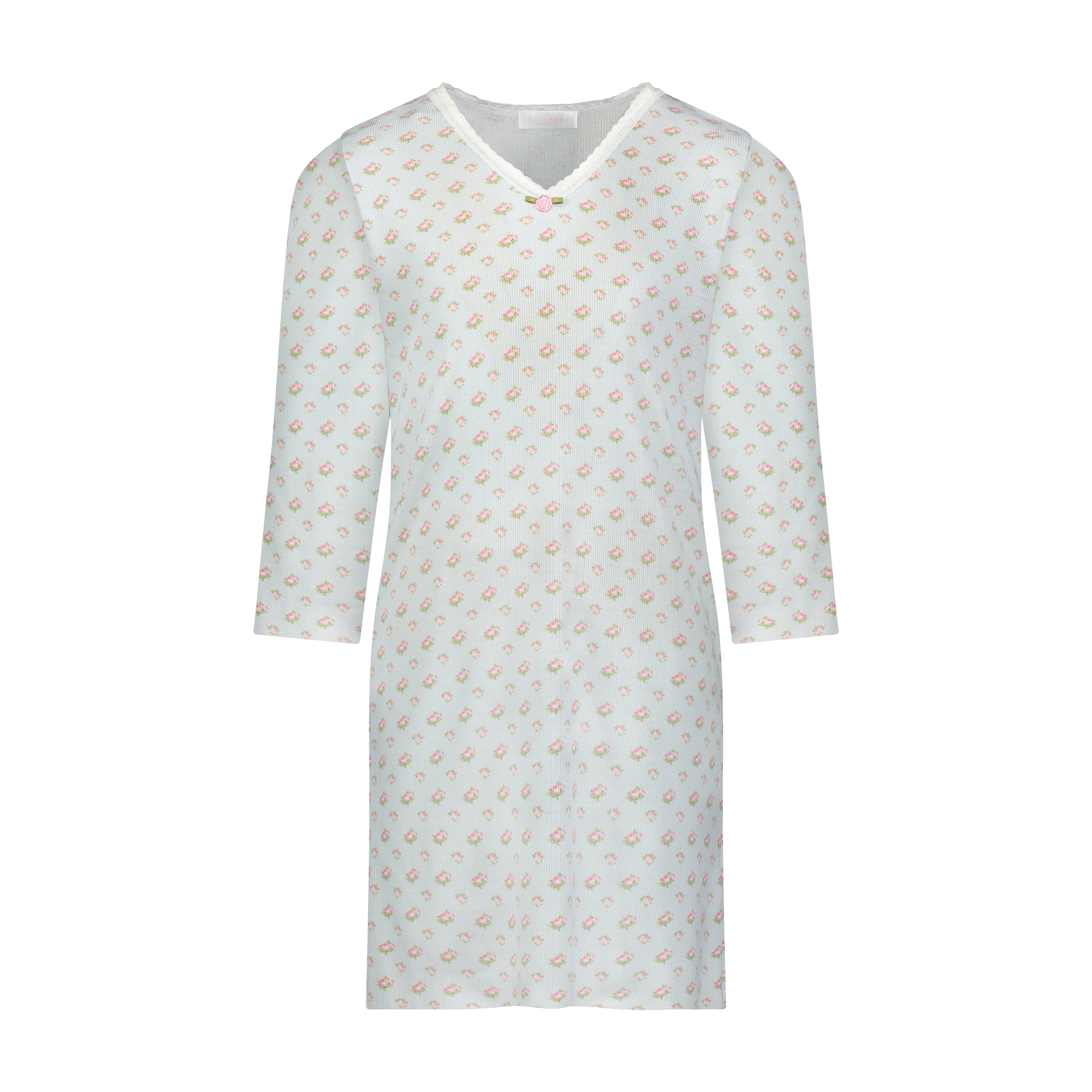 Girls Victoria Dress V Long Sleeve - Blue Ciel Ditsy Rose Print