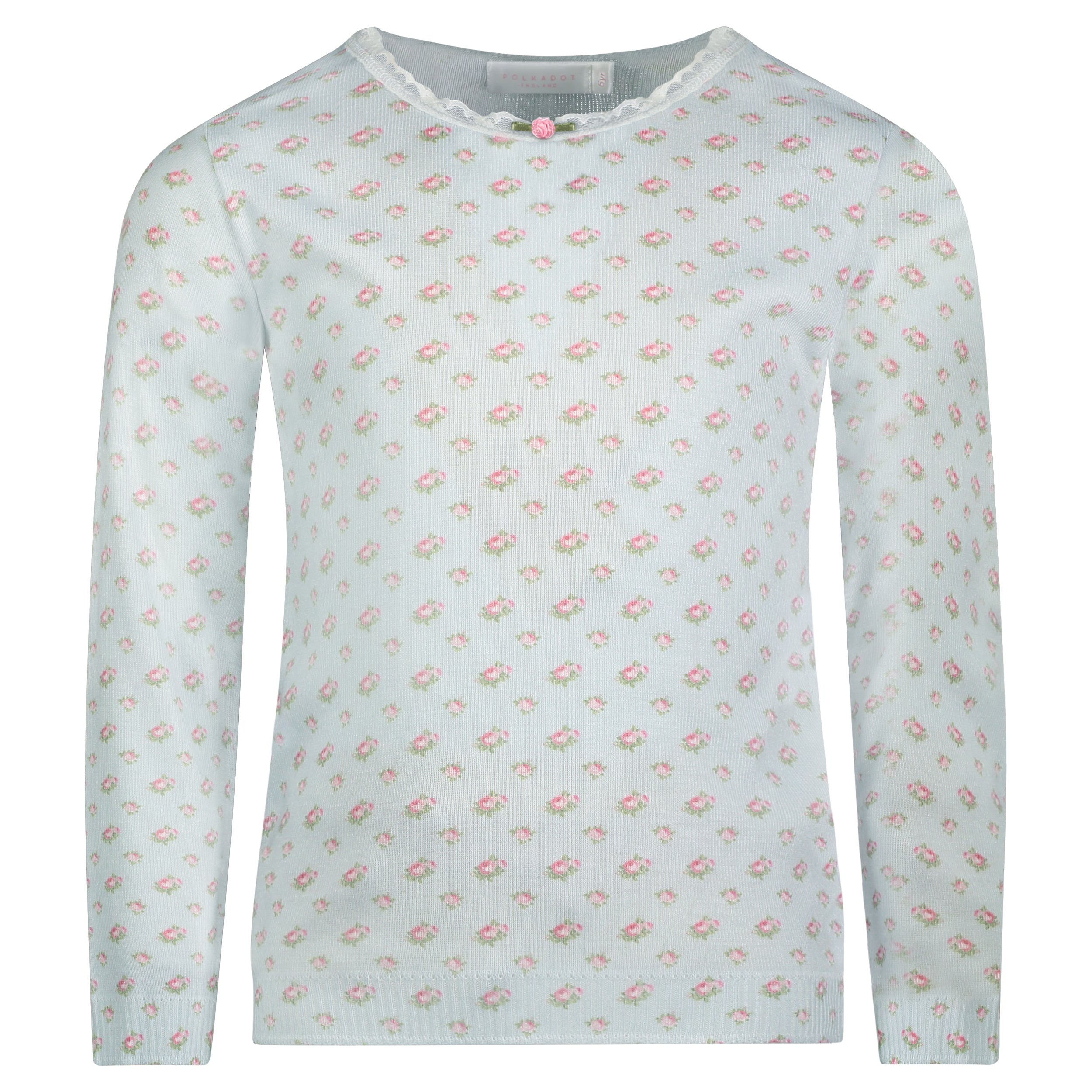 Girls & Baby Crew Long Sleeve - Blue Ciel Ditsy Rose Print