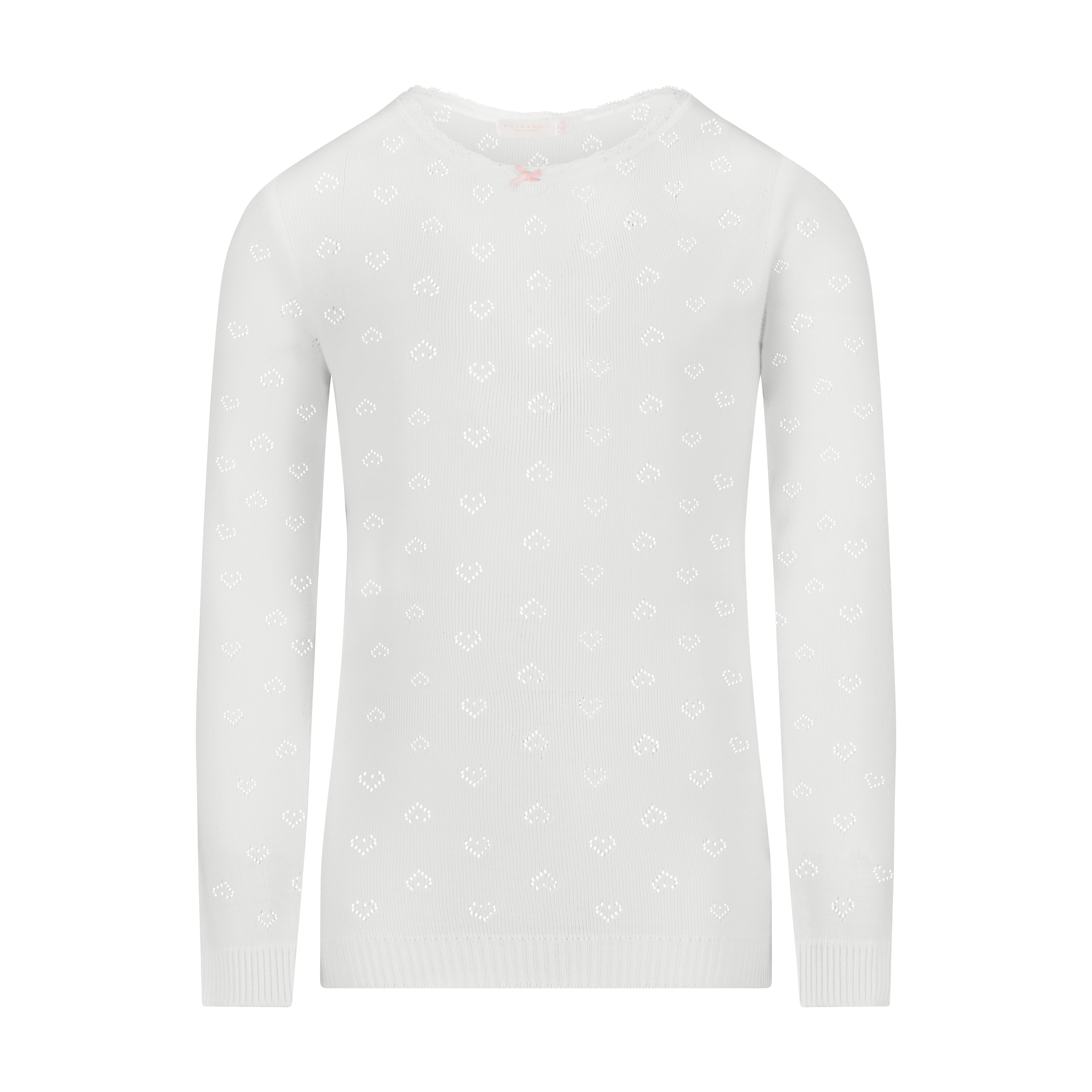 Girls & Baby Crew Long Sleeve - Pearl White Hearts Pointelle